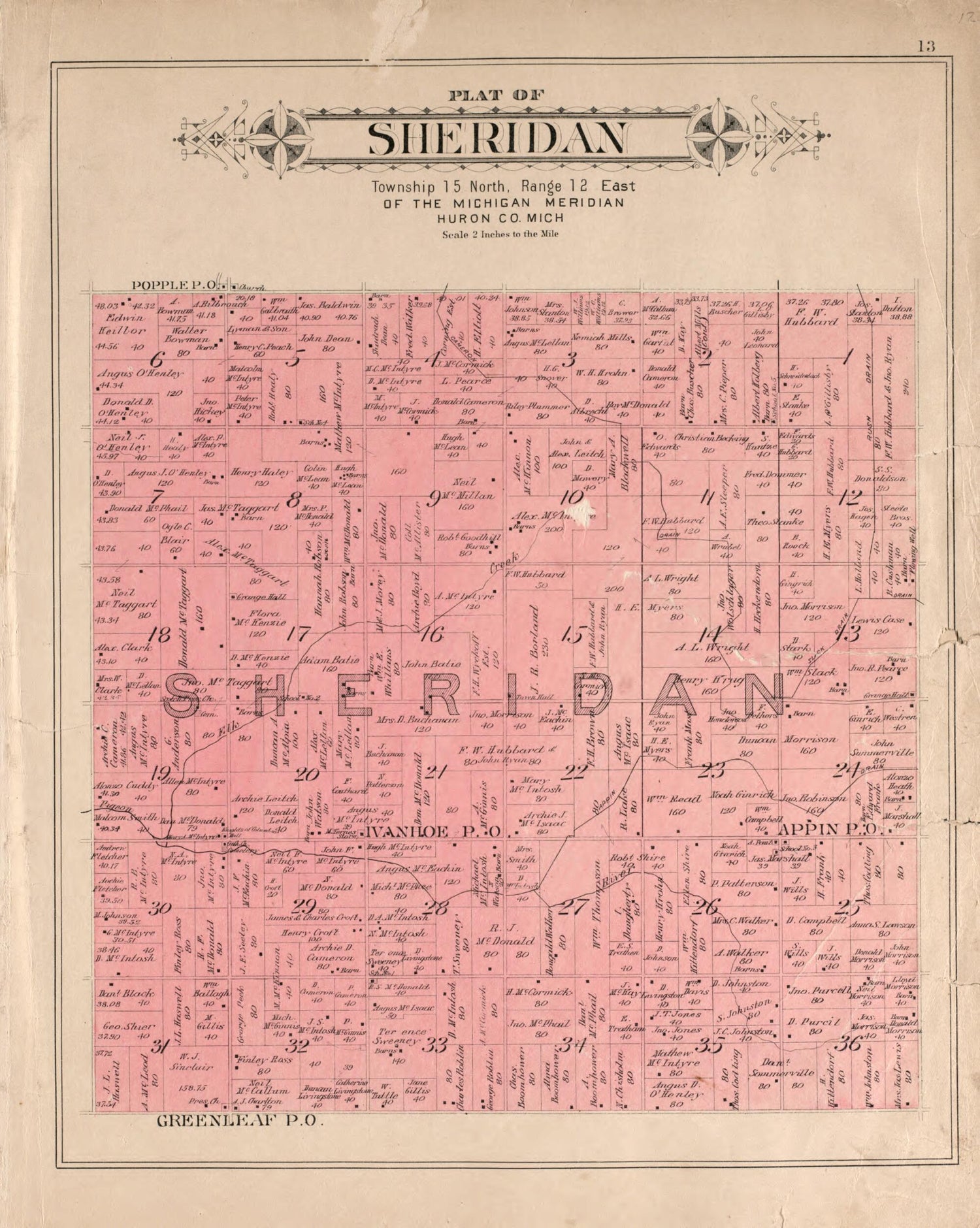 This old map of Sheridan from Plat Book of Huron County, Michigan from 1904 was created by E. B. (Ernest B.) Foote in 1904