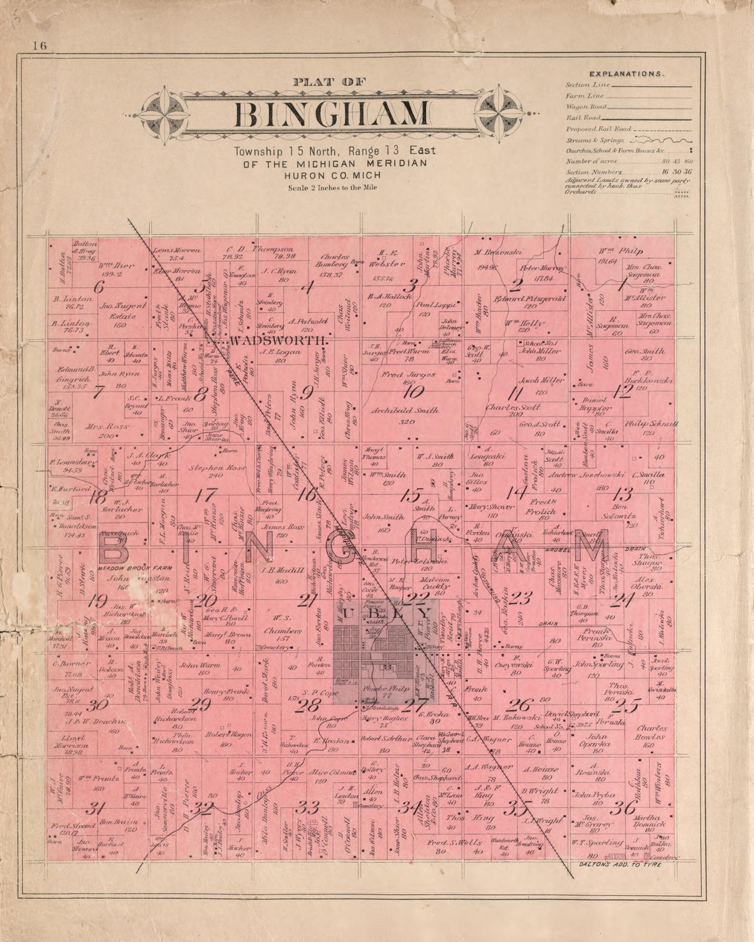 This old map of Bingham from Plat Book of Huron County, Michigan from 1904 was created by E. B. (Ernest B.) Foote in 1904