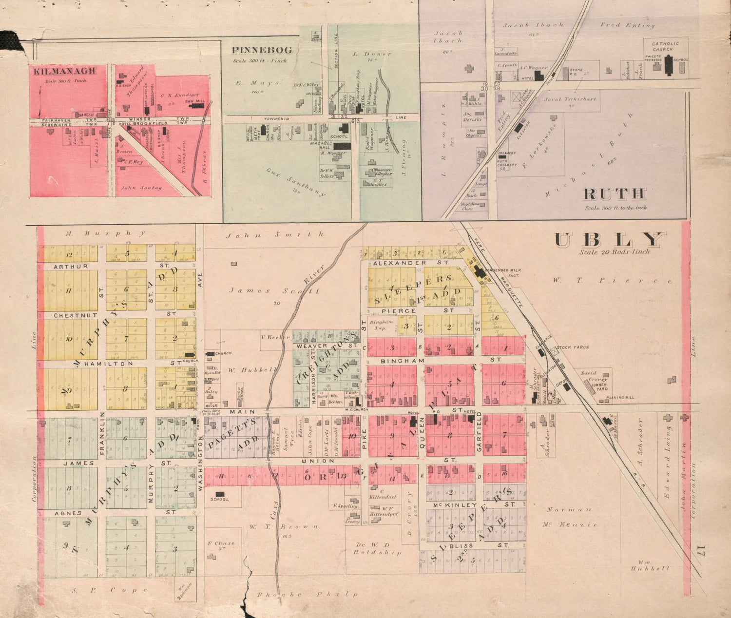 This old map of Pinnebog, Ruth, Ubly from Plat Book of Huron County, Michigan from 1904 was created by E. B. (Ernest B.) Foote in 1904