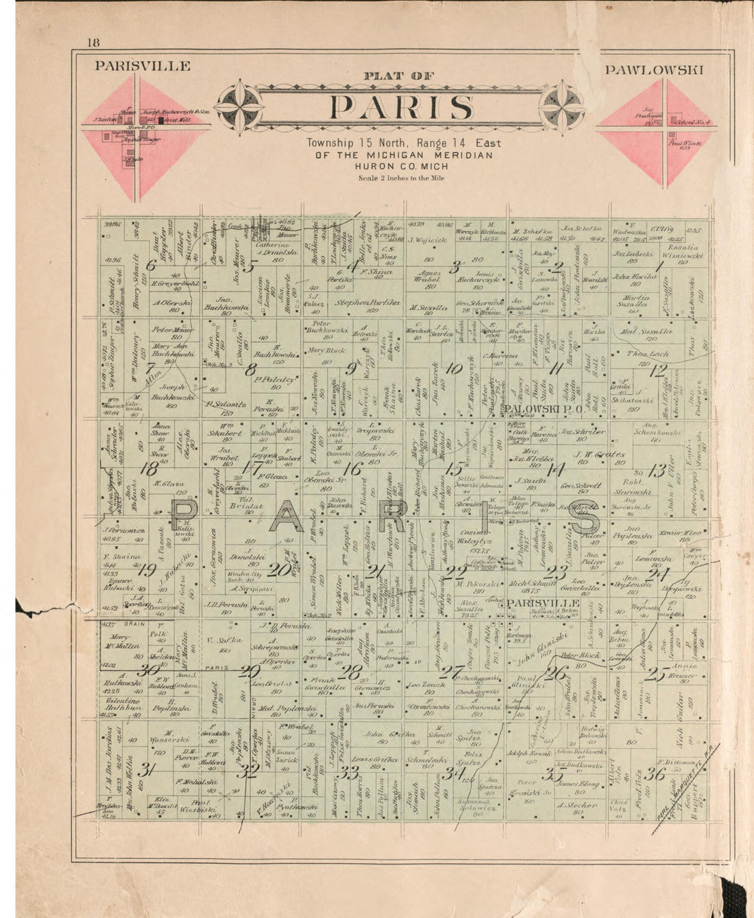 This old map of Paris from Plat Book of Huron County, Michigan from 1904 was created by E. B. (Ernest B.) Foote in 1904