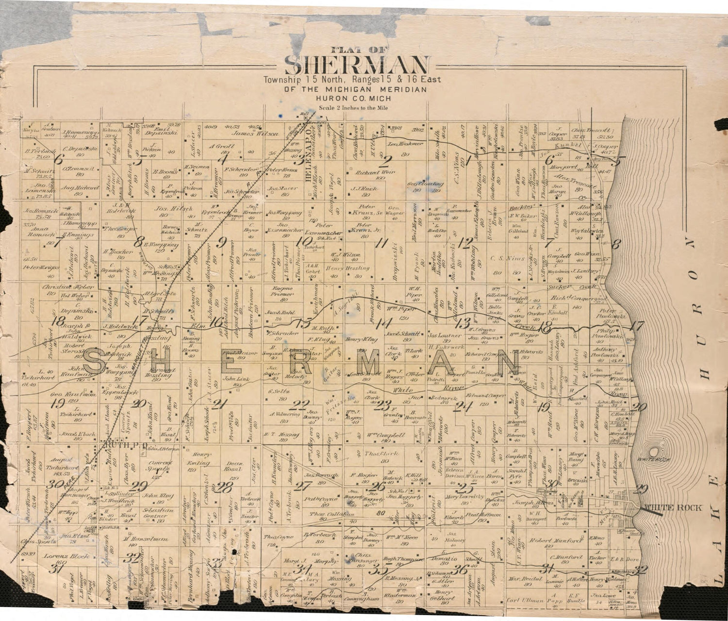 This old map of Sherman from Plat Book of Huron County, Michigan from 1904 was created by E. B. (Ernest B.) Foote in 1904