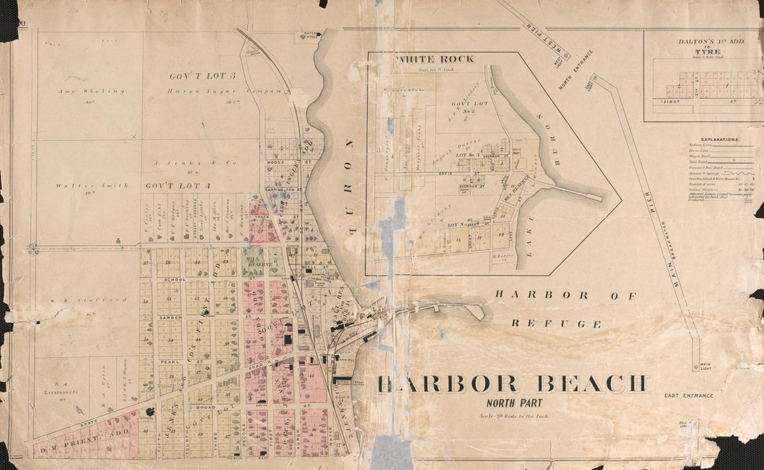 This old map of Harbor Beach from Plat Book of Huron County, Michigan from 1904 was created by E. B. (Ernest B.) Foote in 1904