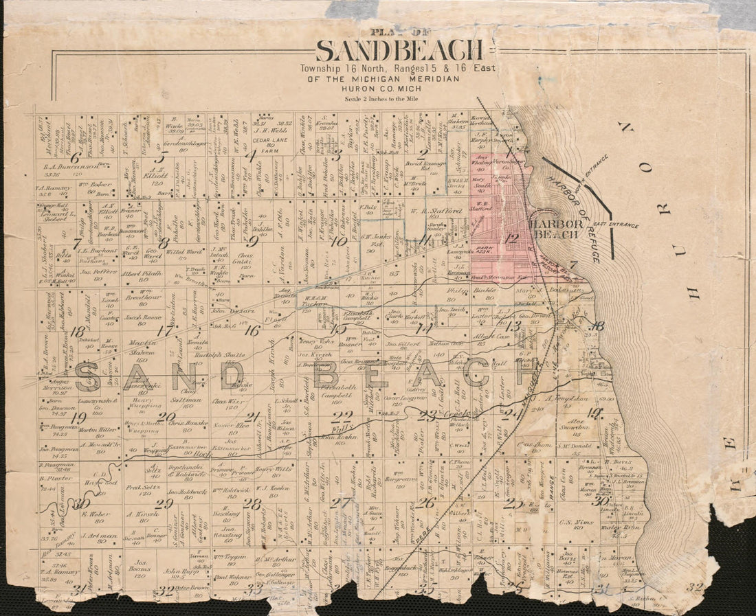 This old map of Sandbeach from Plat Book of Huron County, Michigan from 1904 was created by E. B. (Ernest B.) Foote in 1904