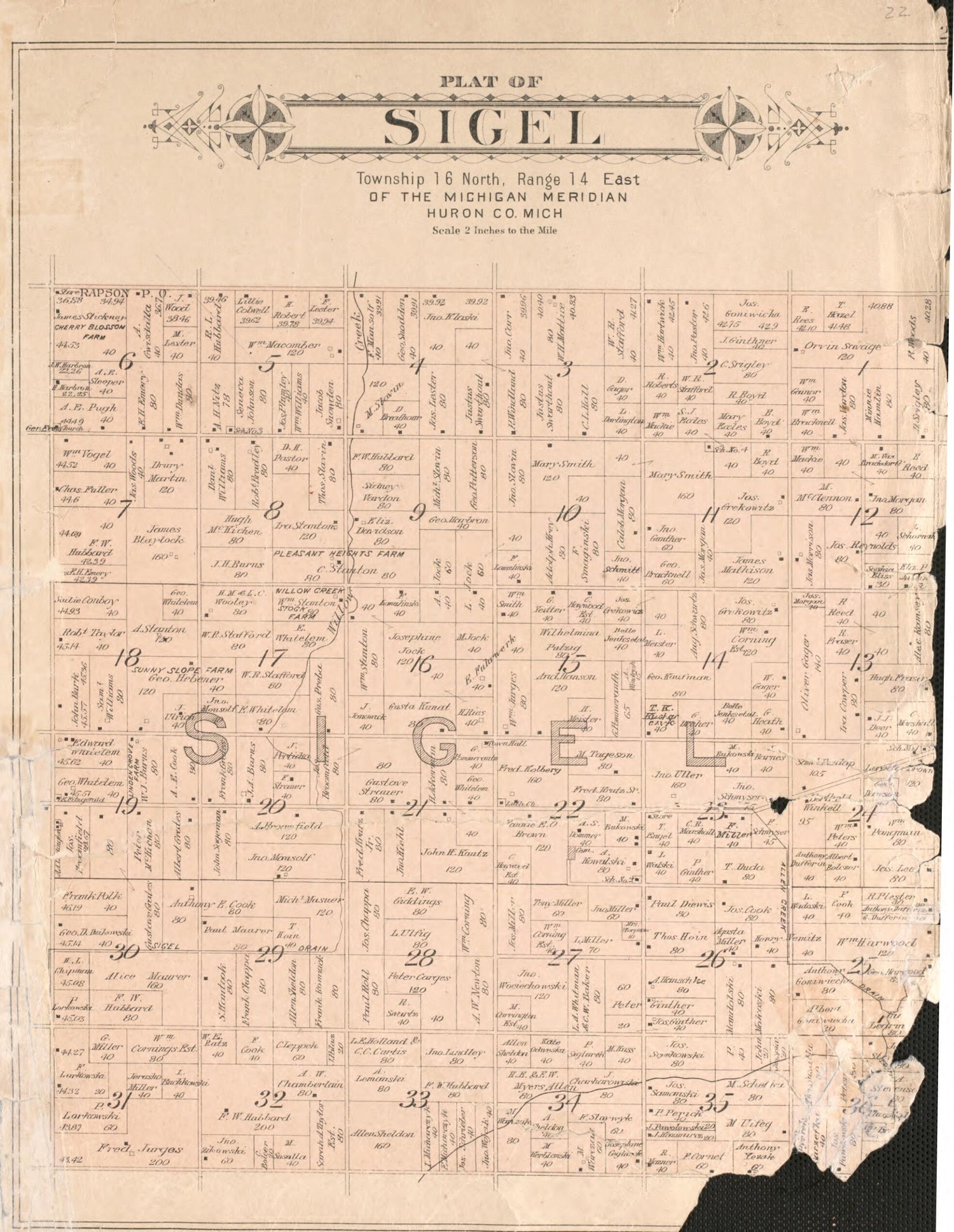 This old map of Sigel from Plat Book of Huron County, Michigan from 1904 was created by E. B. (Ernest B.) Foote in 1904