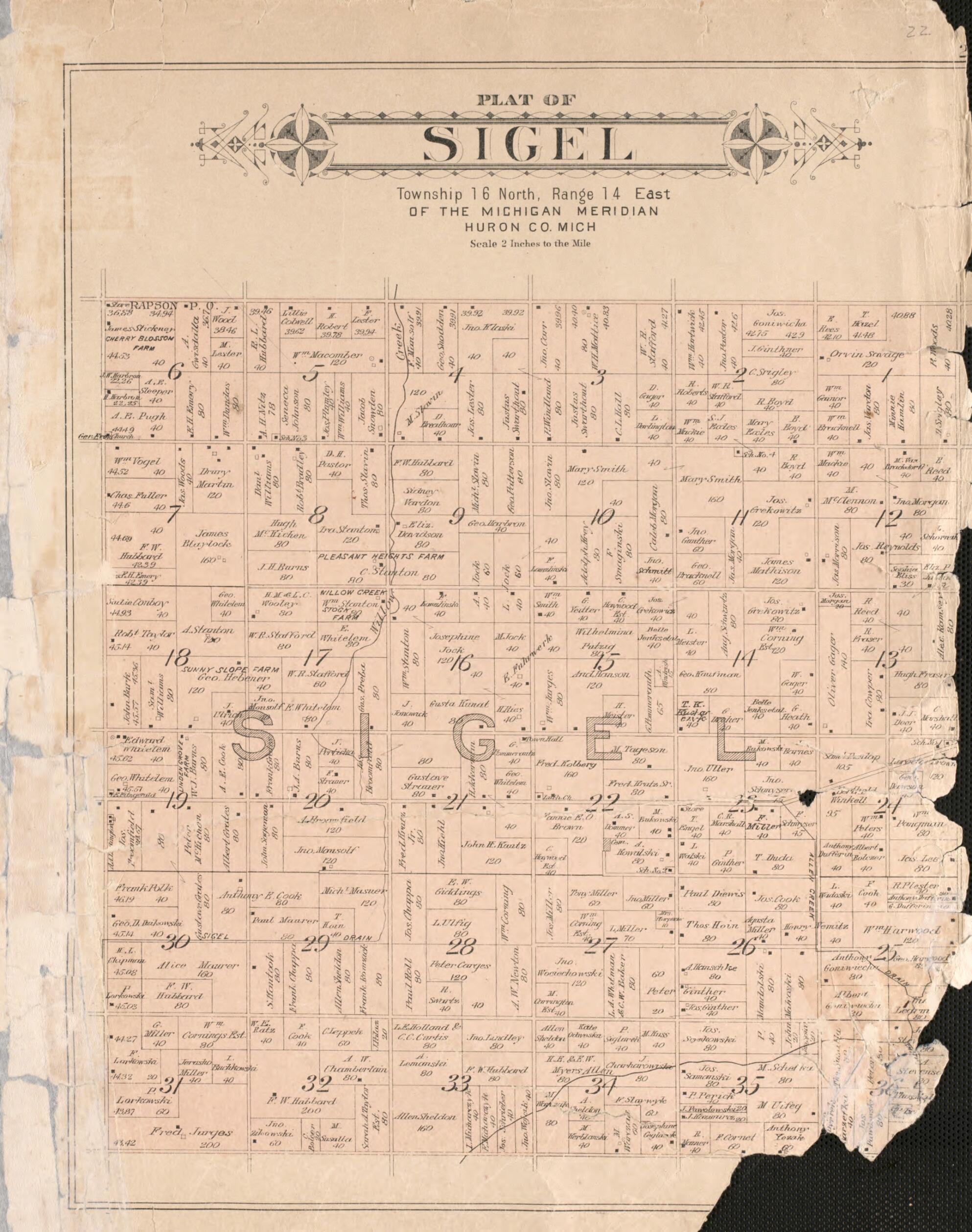 This old map of Sigel from Plat Book of Huron County, Michigan from 1904 was created by E. B. (Ernest B.) Foote in 1904