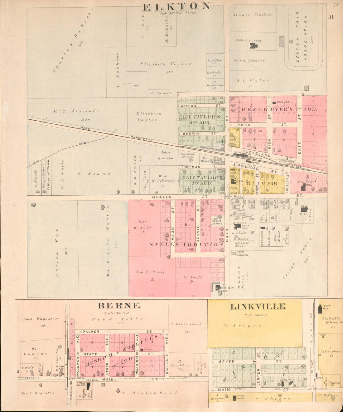 This old map of Berne, Ekton, Linkville from Plat Book of Huron County, Michigan from 1904 was created by E. B. (Ernest B.) Foote in 1904