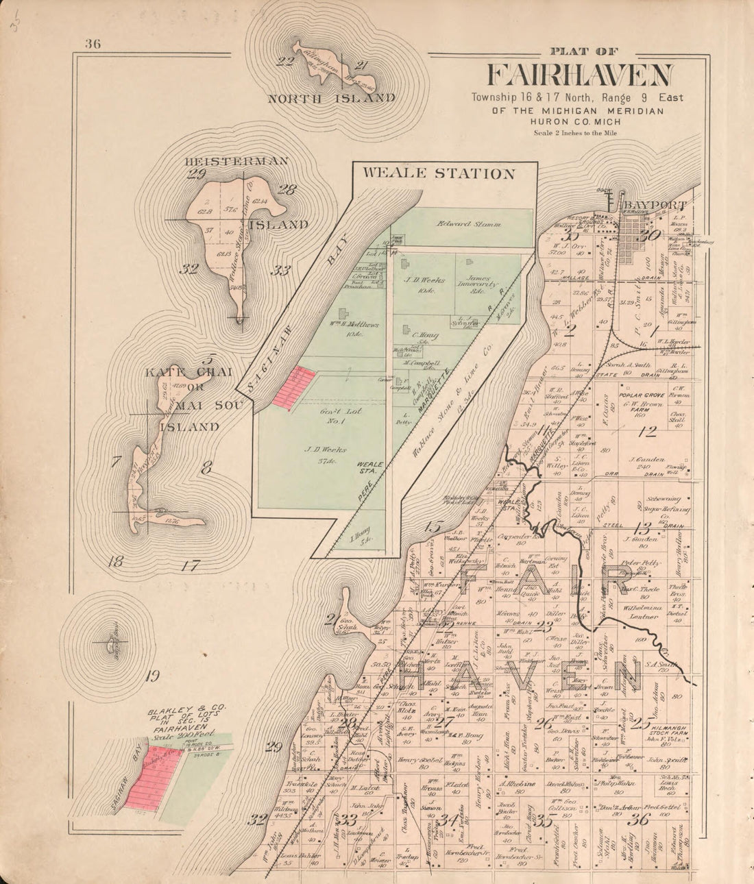 This old map of Fairhaven from Plat Book of Huron County, Michigan from 1904 was created by E. B. (Ernest B.) Foote in 1904