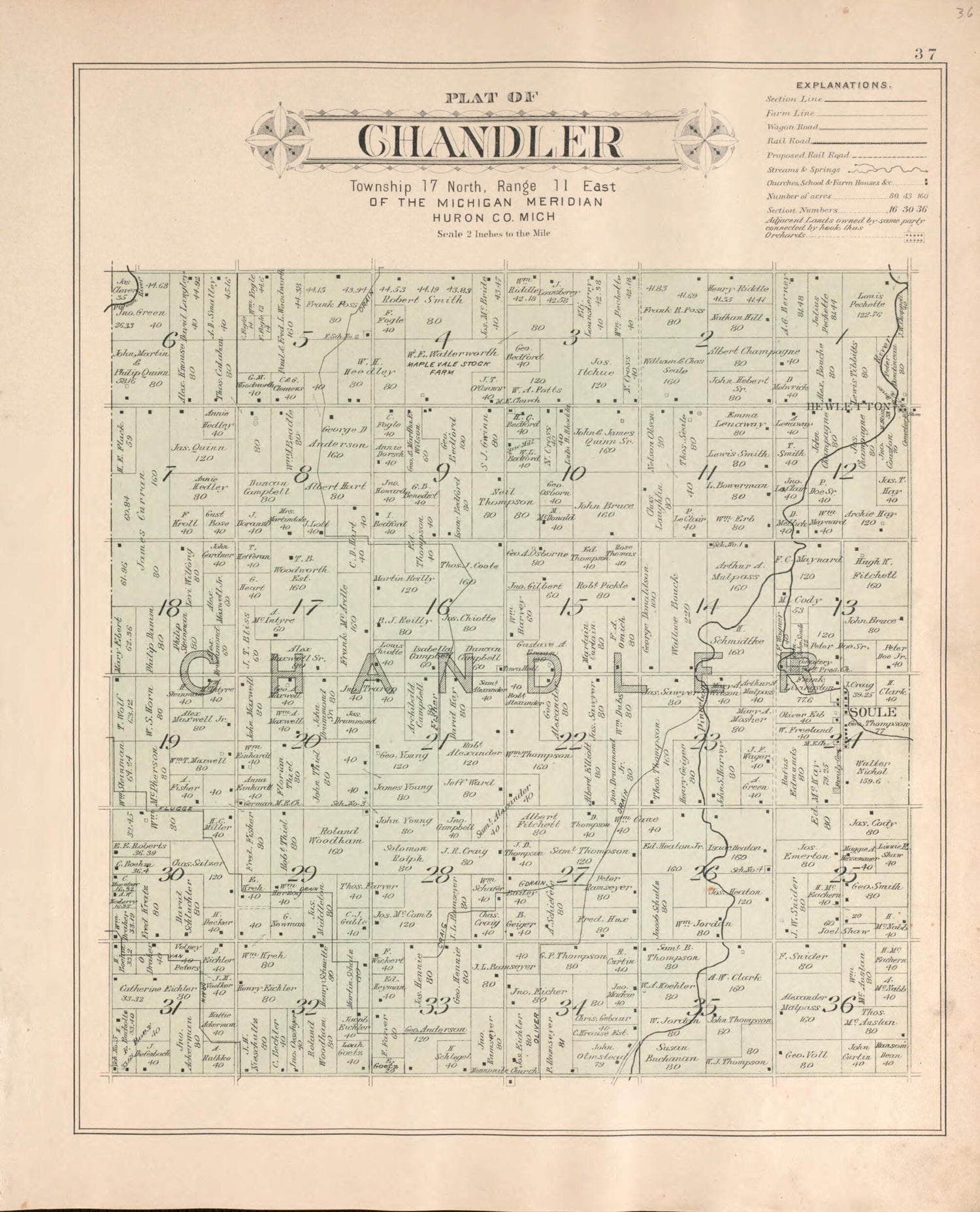 This old map of Chandler from Plat Book of Huron County, Michigan from 1904 was created by E. B. (Ernest B.) Foote in 1904