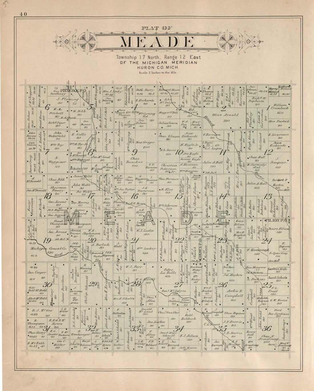 This old map of Meade from Plat Book of Huron County, Michigan from 1904 was created by E. B. (Ernest B.) Foote in 1904