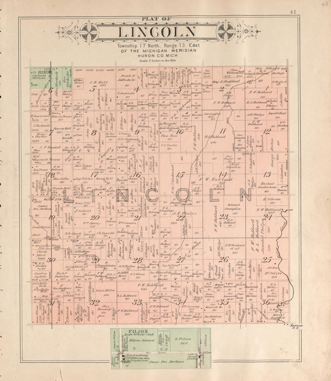 This old map of Lincoln from Plat Book of Huron County, Michigan from 1904 was created by E. B. (Ernest B.) Foote in 1904