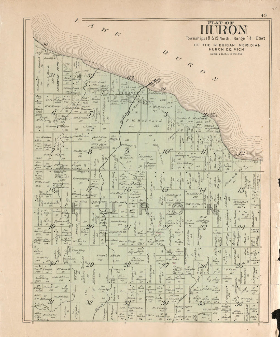 This old map of Huron from Plat Book of Huron County, Michigan from 1904 was created by E. B. (Ernest B.) Foote in 1904