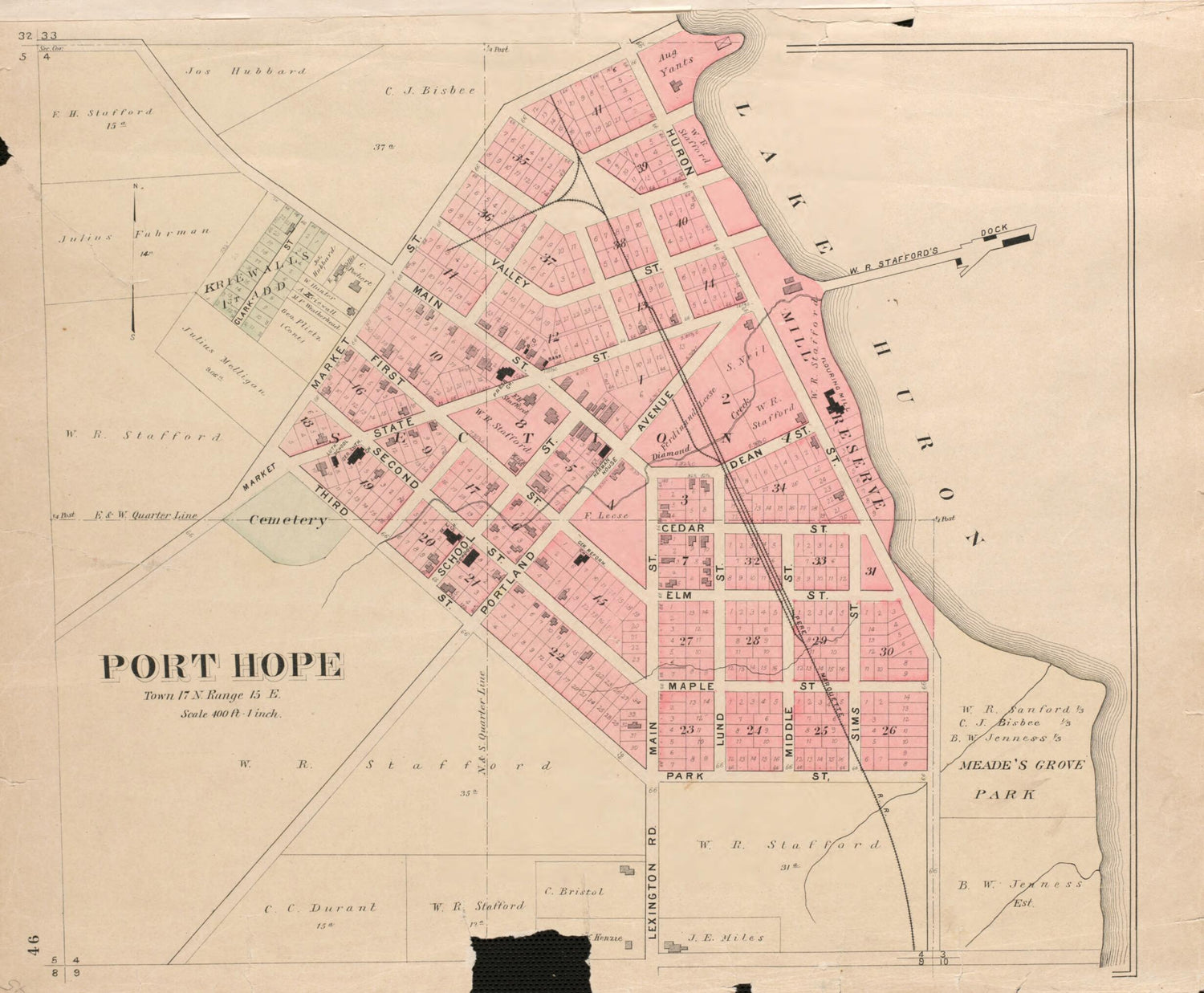 This old map of Port Hope from Plat Book of Huron County, Michigan from 1904 was created by E. B. (Ernest B.) Foote in 1904