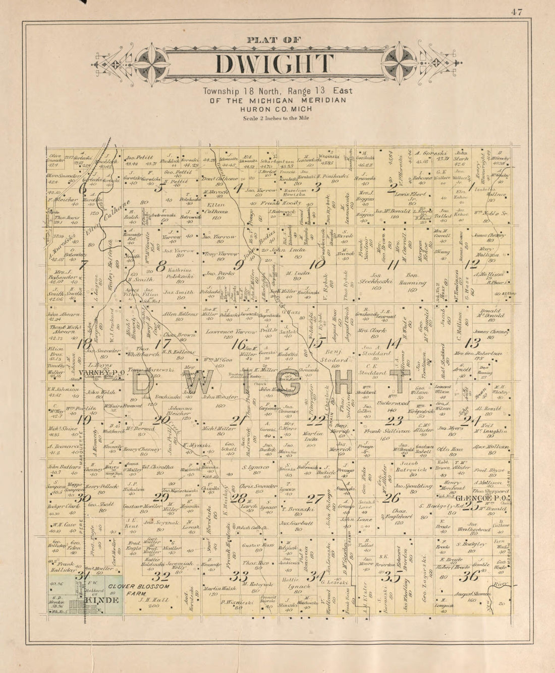 This old map of Dwight from Plat Book of Huron County, Michigan from 1904 was created by E. B. (Ernest B.) Foote in 1904