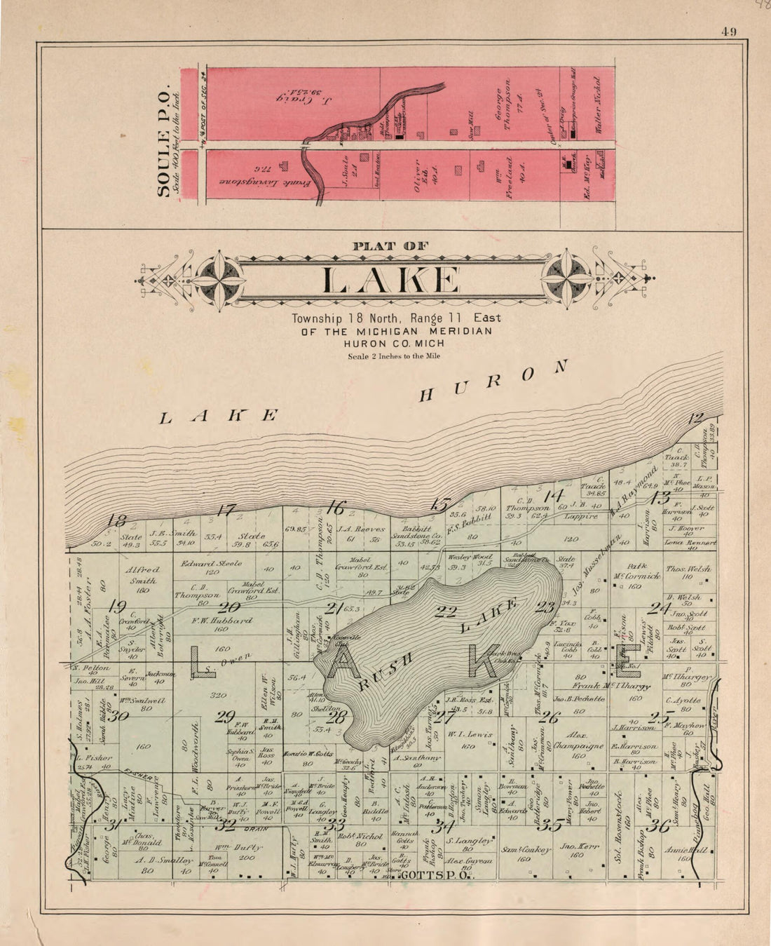 This old map of Lake from Plat Book of Huron County, Michigan from 1904 was created by E. B. (Ernest B.) Foote in 1904