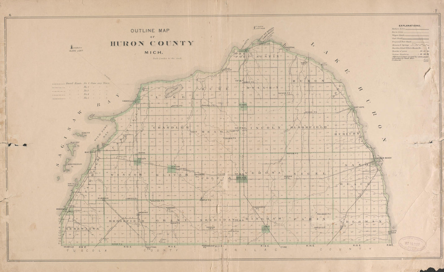 This old map of Outline Map of Huron County from Plat Book of Huron County, Michigan from 1904 was created by E. B. (Ernest B.) Foote in 1904