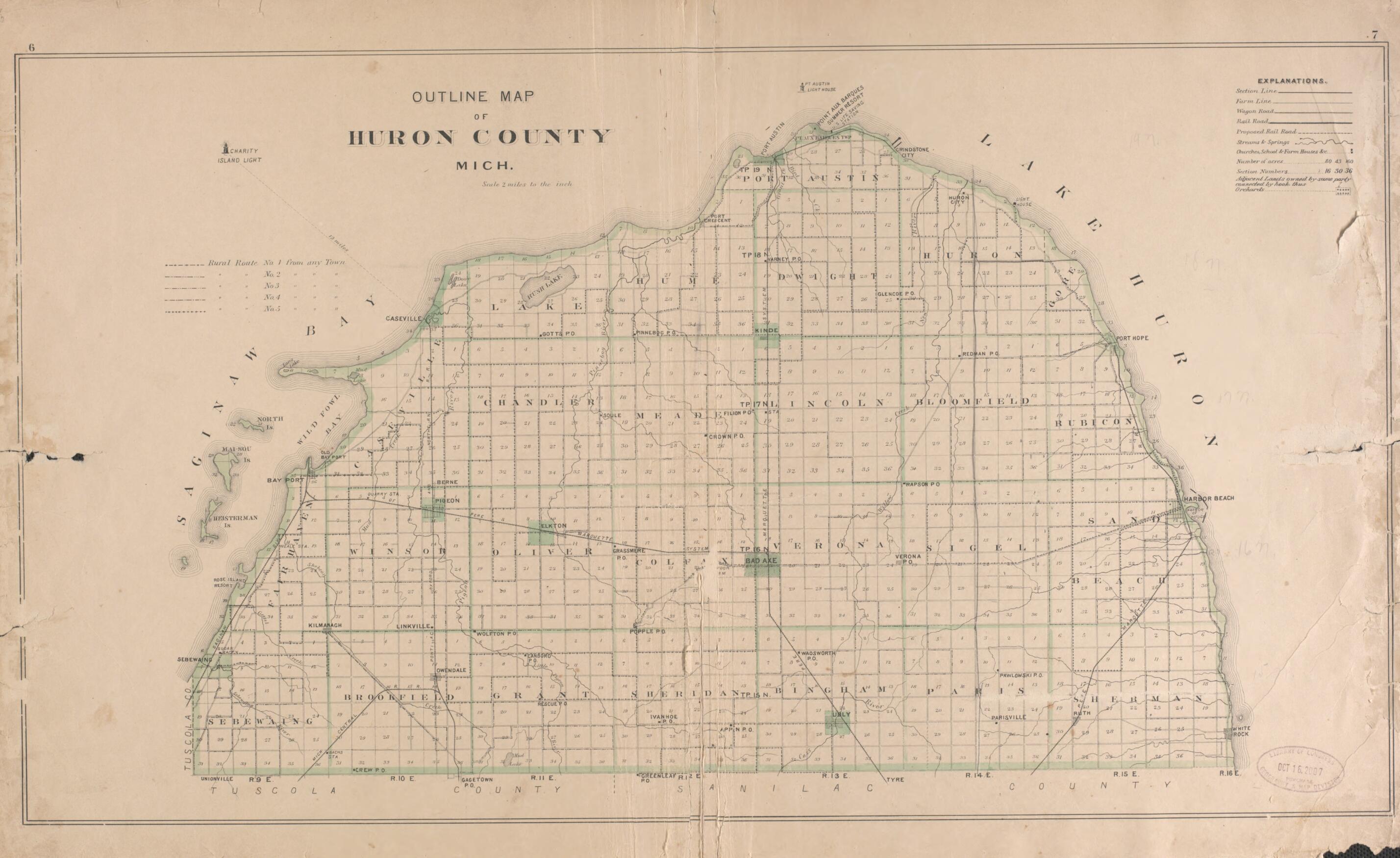 This old map of Outline Map of Huron County from Plat Book of Huron County, Michigan from 1904 was created by E. B. (Ernest B.) Foote in 1904