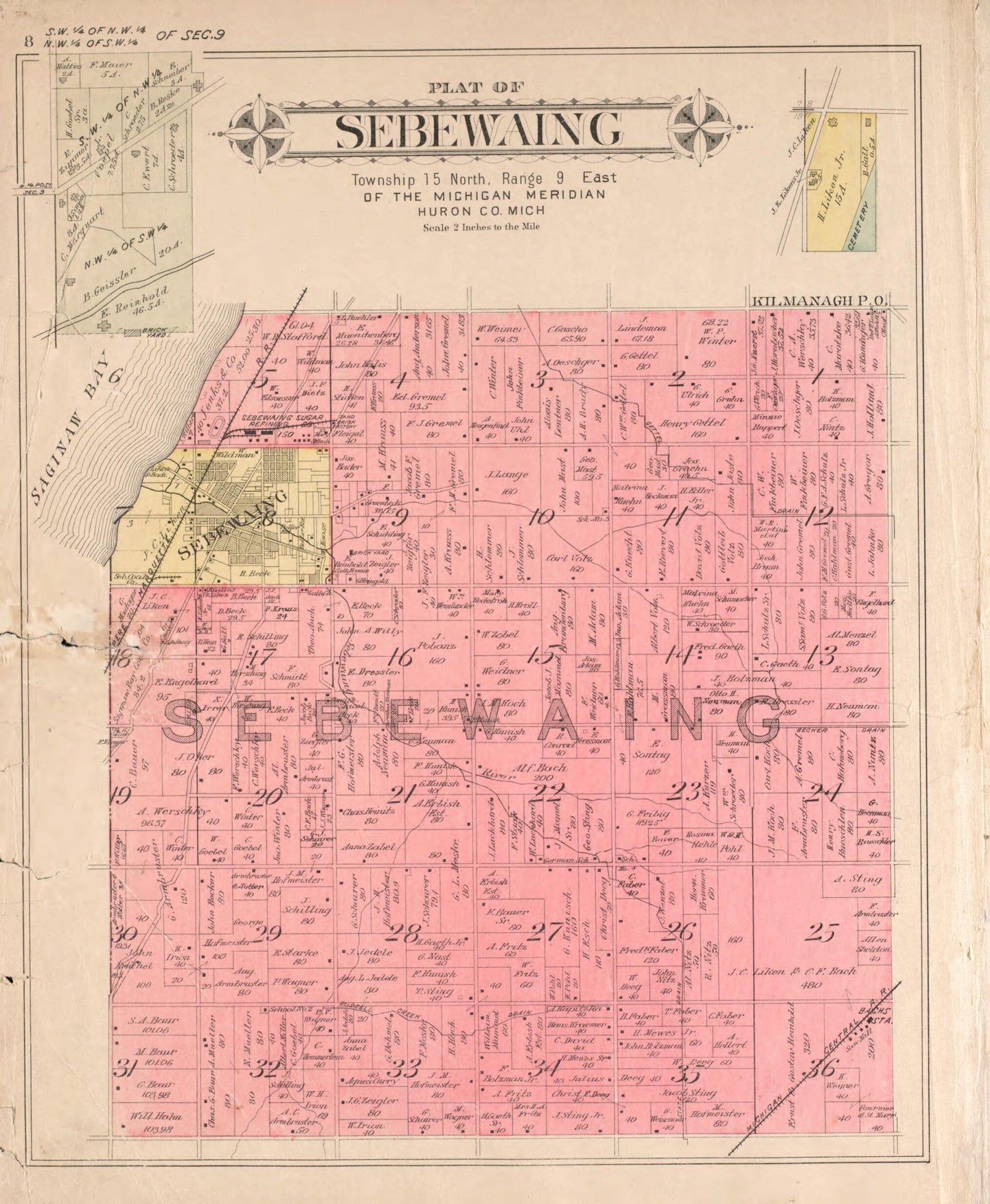 This old map of Sebewaing from Plat Book of Huron County, Michigan from 1904 was created by E. B. (Ernest B.) Foote in 1904