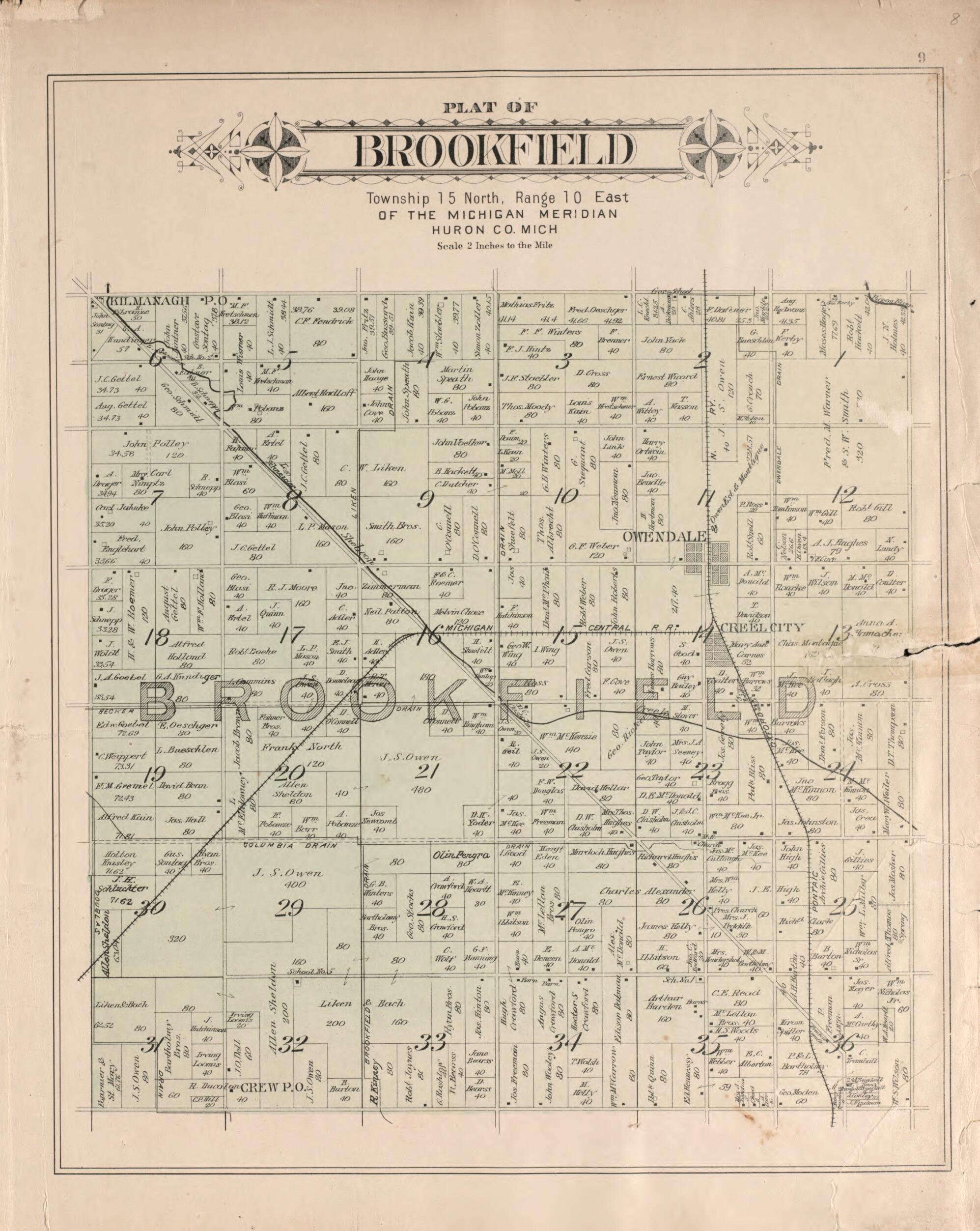 This old map of Brookfield from Plat Book of Huron County, Michigan from 1904 was created by E. B. (Ernest B.) Foote in 1904