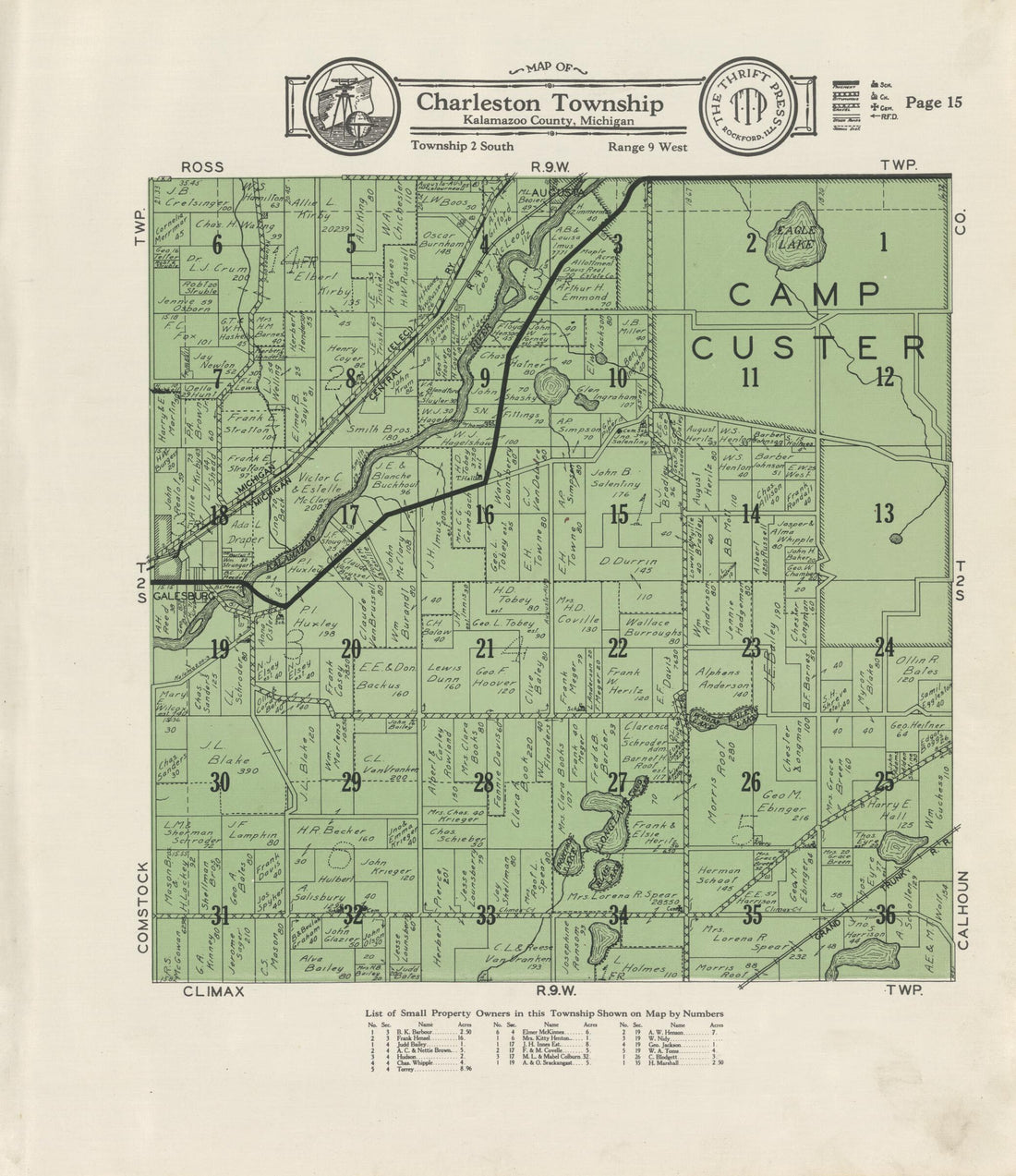 This old map of Map of Charleston Township from Atlas and Plat Book, Kalamazoo County, Michigan from 1928 was created by Ill.) Thrift Press (Rockford in 1928