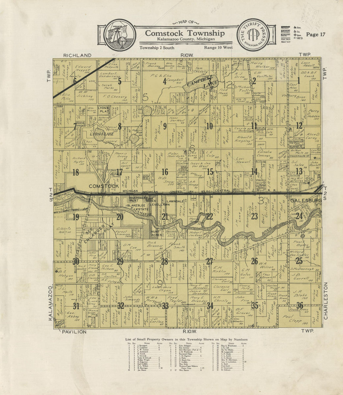 This old map of Map of Comstock Township from Atlas and Plat Book, Kalamazoo County, Michigan from 1928 was created by Ill.) Thrift Press (Rockford in 1928