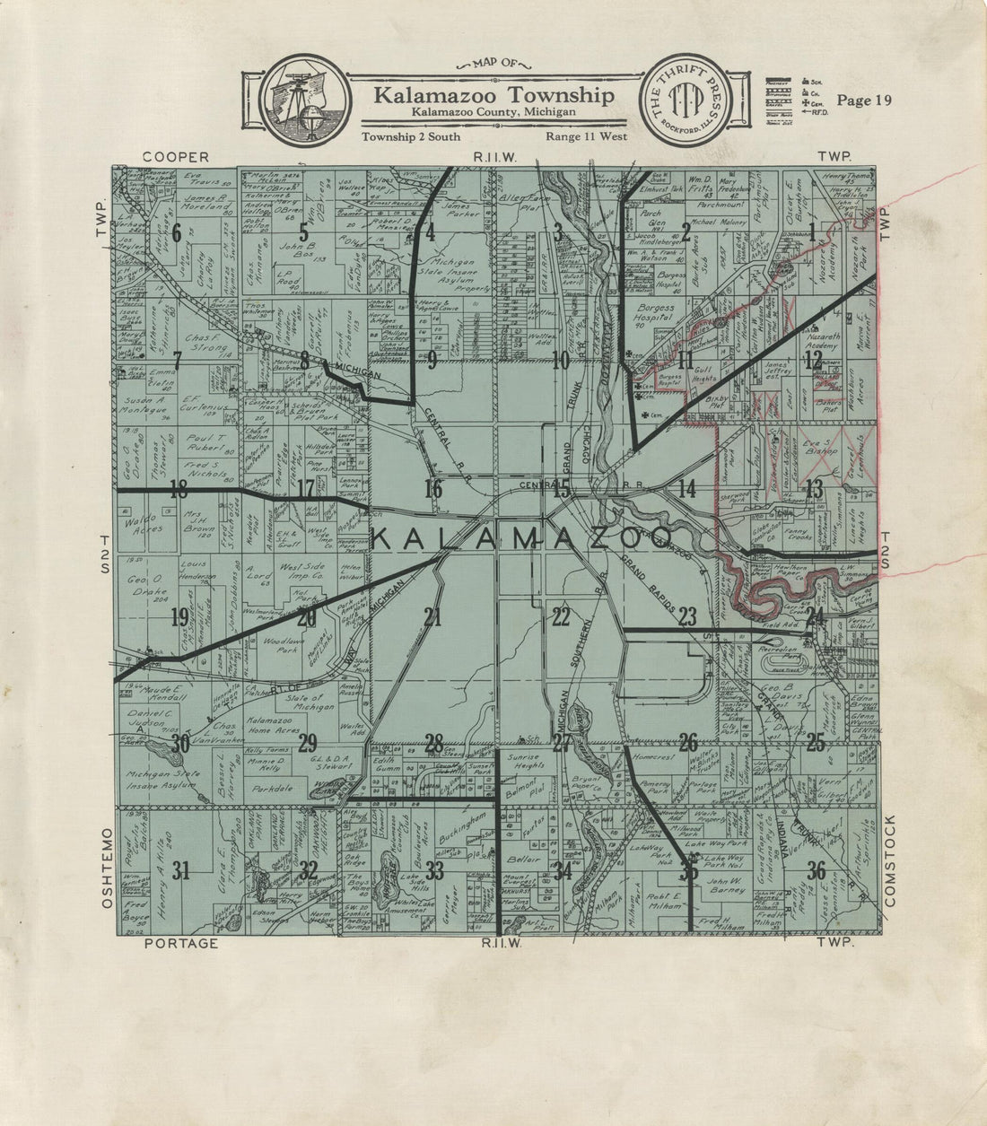 This old map of Map of Kalamazoo Township from Atlas and Plat Book, Kalamazoo County, Michigan from 1928 was created by Ill.) Thrift Press (Rockford in 1928