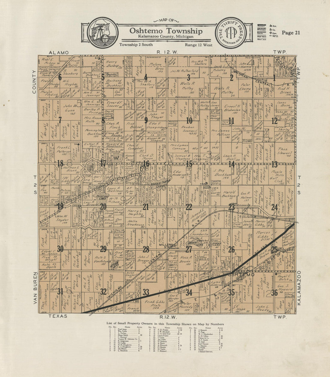 This old map of Map of Oshtemo Township from Atlas and Plat Book, Kalamazoo County, Michigan from 1928 was created by Ill.) Thrift Press (Rockford in 1928