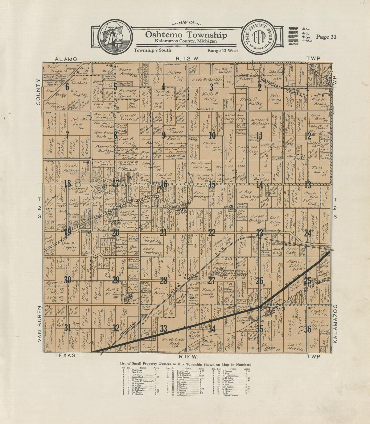 Map of Oshtemo Township from Atlas and Plat Book, Kalamazoo County, Michigan 1928 by Relic Map Company