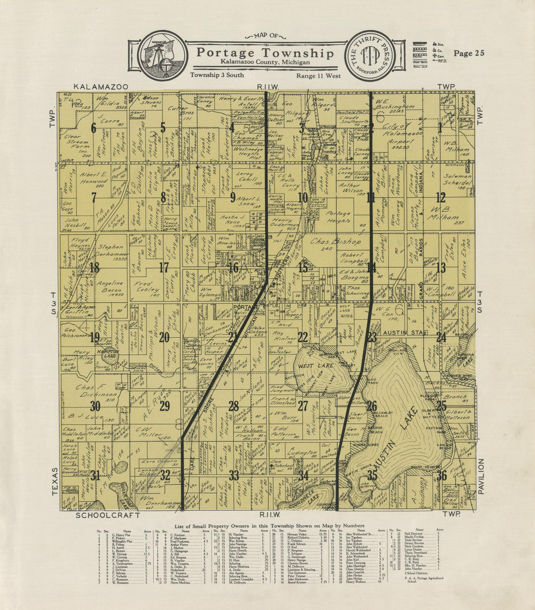 This old map of Map of Portage Township from Atlas and Plat Book, Kalamazoo County, Michigan from 1928 was created by Ill.) Thrift Press (Rockford in 1928