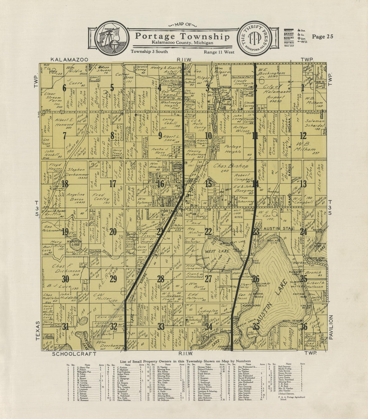 Map of Portage Township from Atlas and Plat Book, Kalamazoo County, Michigan 1928 by Relic Map Company