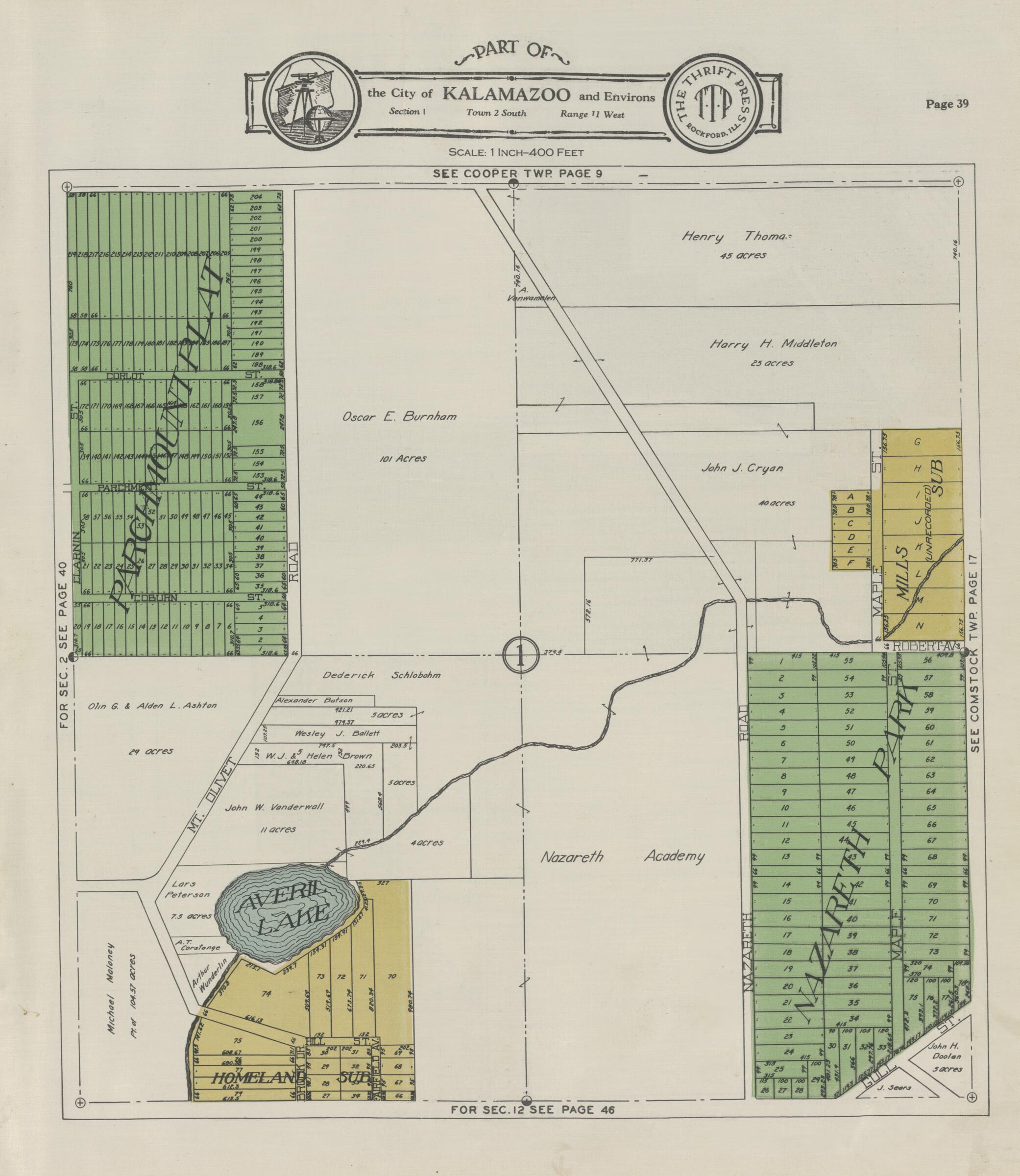 This old map of Part of the City of Kalamazoo from Atlas and Plat Book, Kalamazoo County, Michigan from 1928 was created by Ill.) Thrift Press (Rockford in 1928