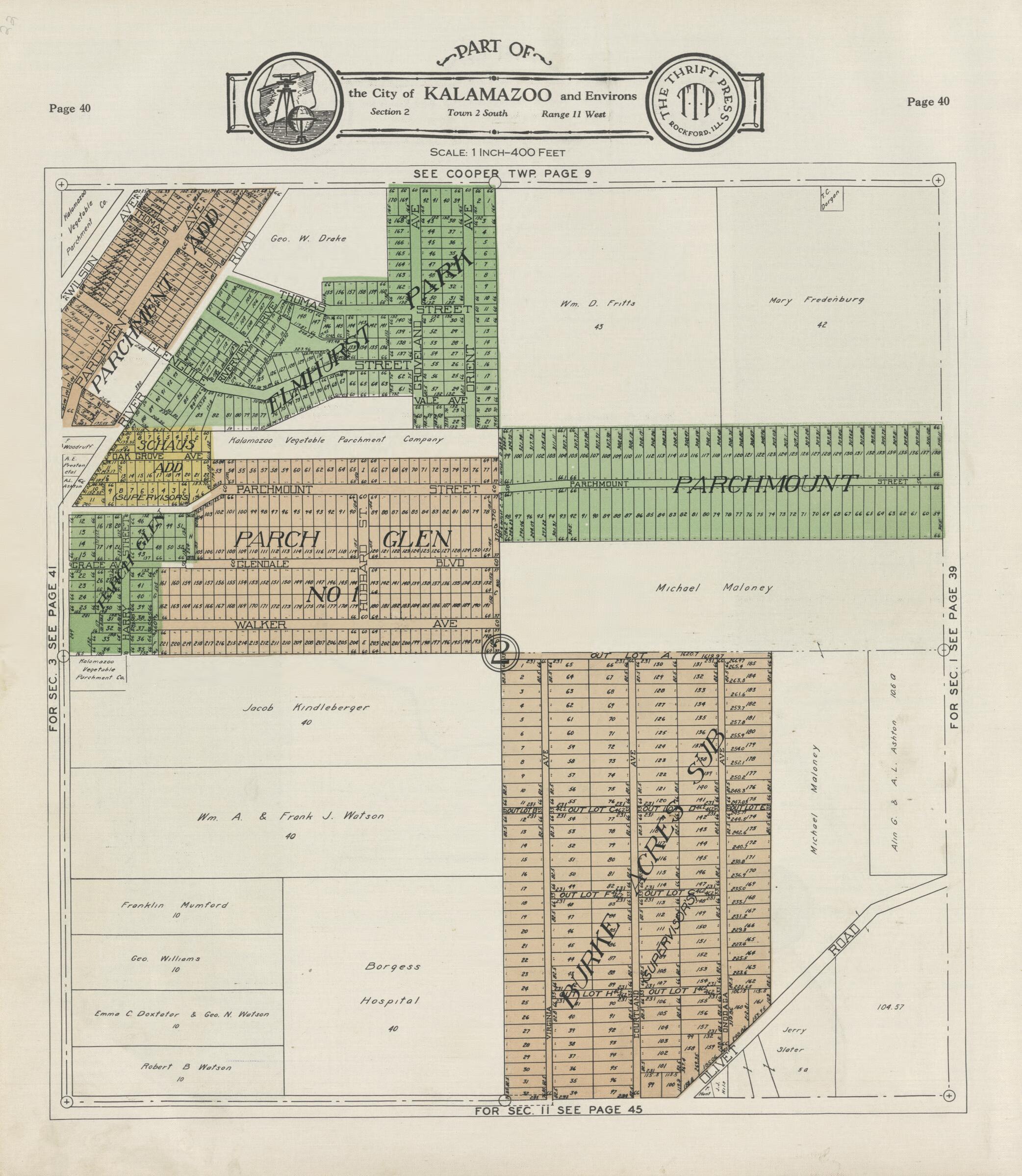 This old map of Part of the City of Kalamazoo from Atlas and Plat Book, Kalamazoo County, Michigan from 1928 was created by Ill.) Thrift Press (Rockford in 1928