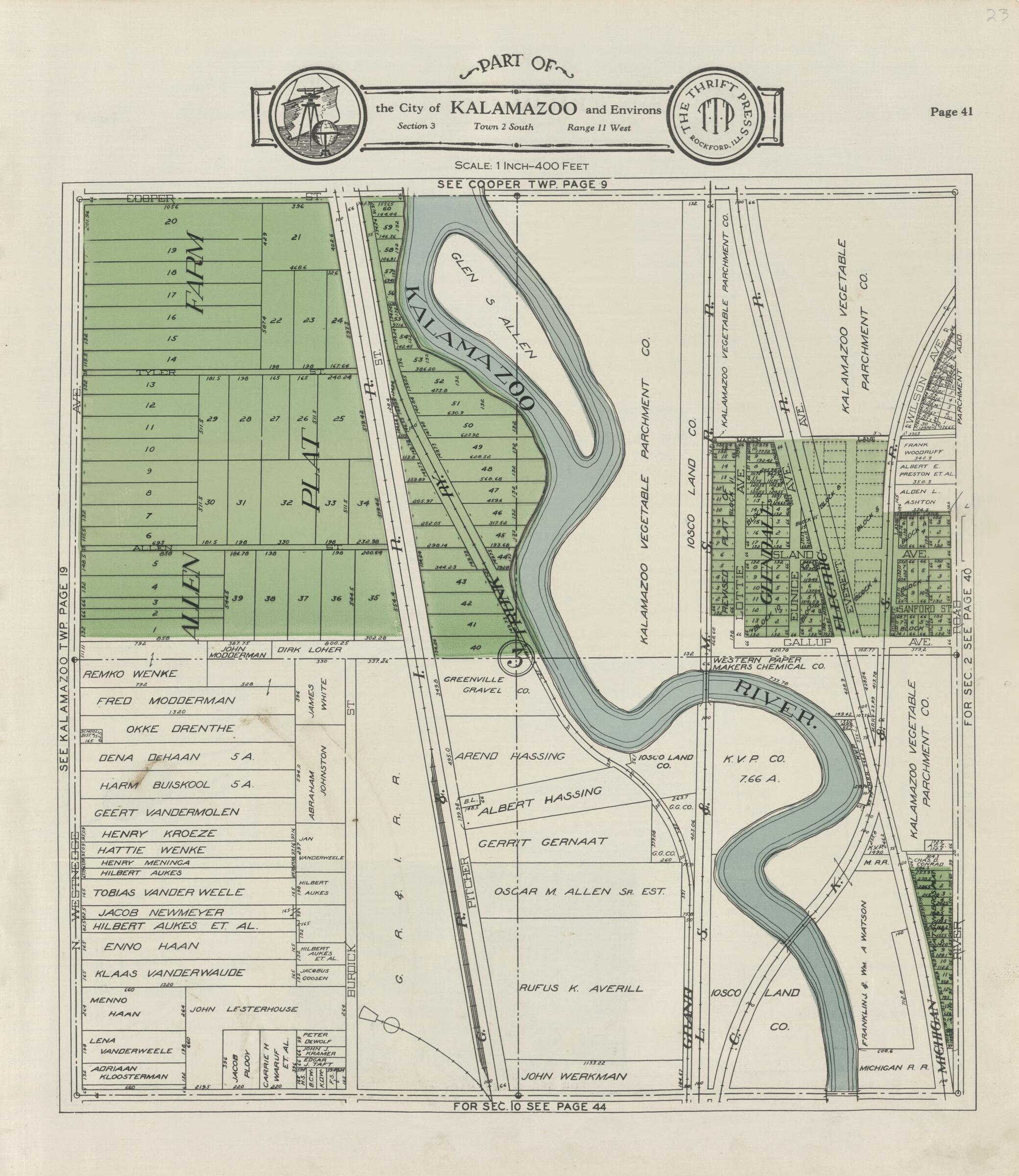 This old map of Part of the City of Kalamazoo from Atlas and Plat Book, Kalamazoo County, Michigan from 1928 was created by Ill.) Thrift Press (Rockford in 1928