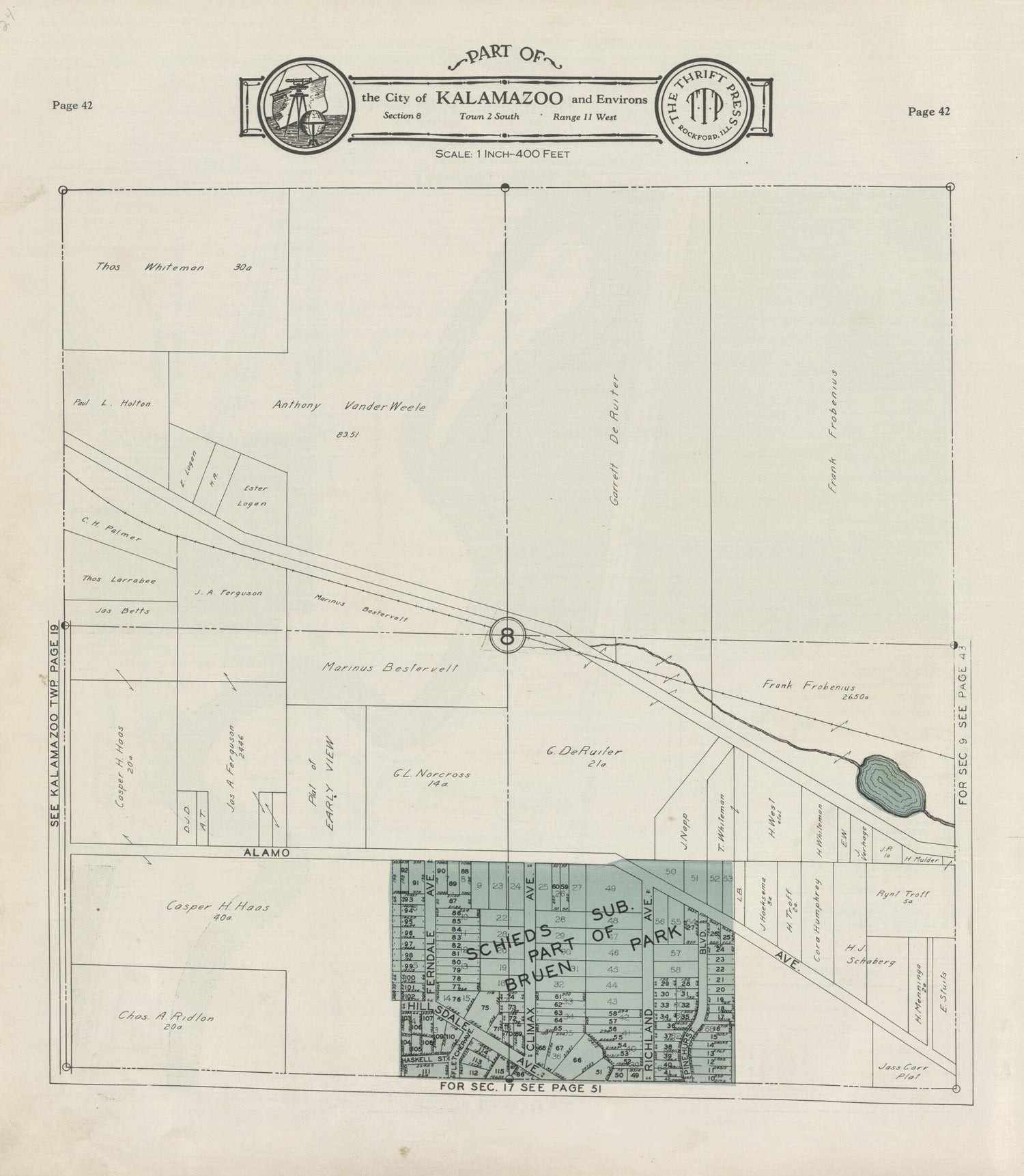 This old map of Part of the City of Kalamazoo from Atlas and Plat Book, Kalamazoo County, Michigan from 1928 was created by Ill.) Thrift Press (Rockford in 1928