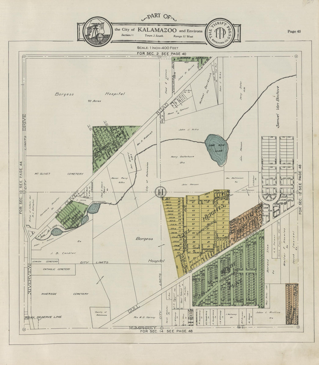 This old map of Part of the City of Kalamazoo from Atlas and Plat Book, Kalamazoo County, Michigan from 1928 was created by Ill.) Thrift Press (Rockford in 1928