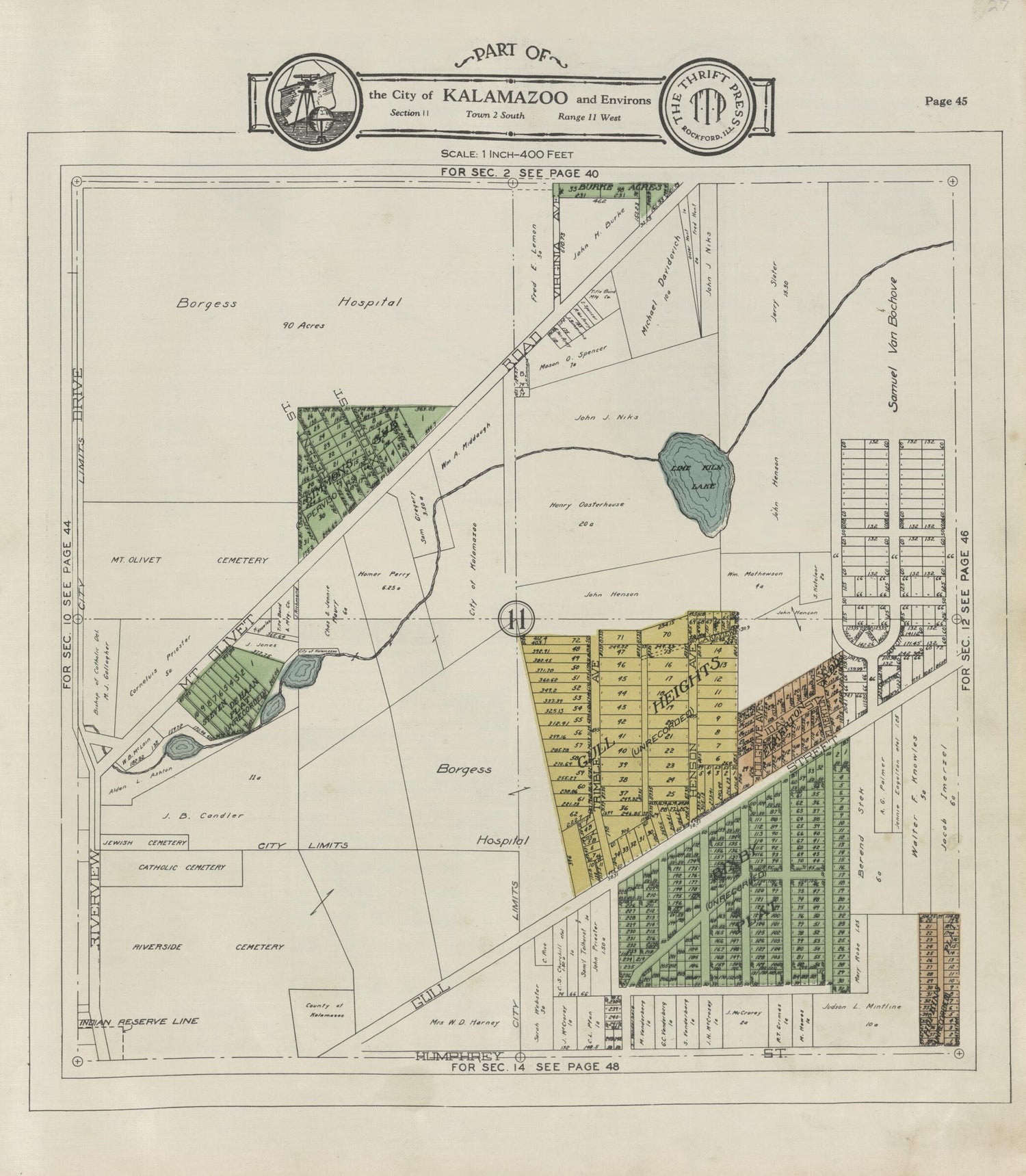 This old map of Part of the City of Kalamazoo from Atlas and Plat Book, Kalamazoo County, Michigan from 1928 was created by Ill.) Thrift Press (Rockford in 1928