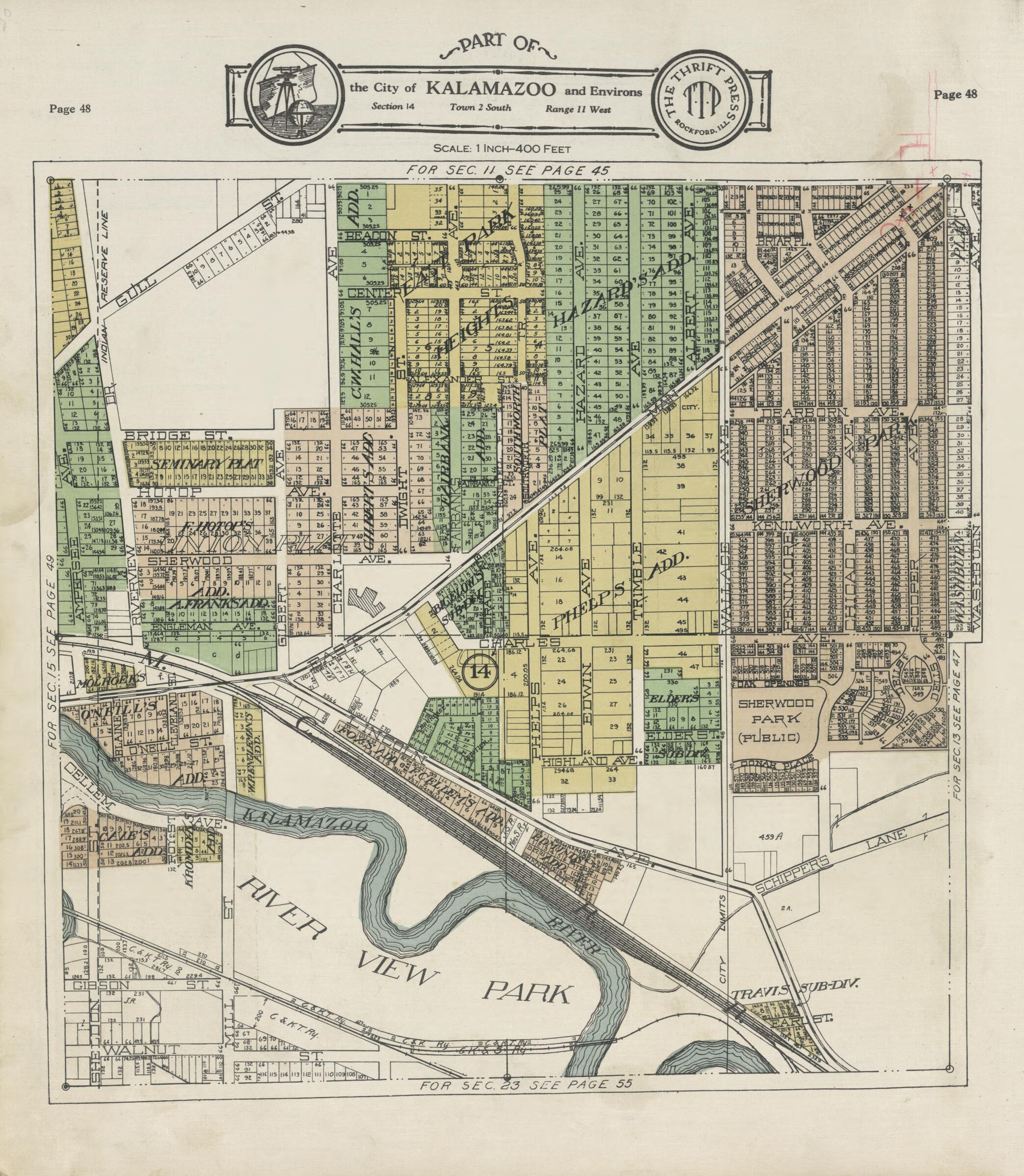 This old map of Part of the City of Kalamazoo from Atlas and Plat Book, Kalamazoo County, Michigan from 1928 was created by Ill.) Thrift Press (Rockford in 1928