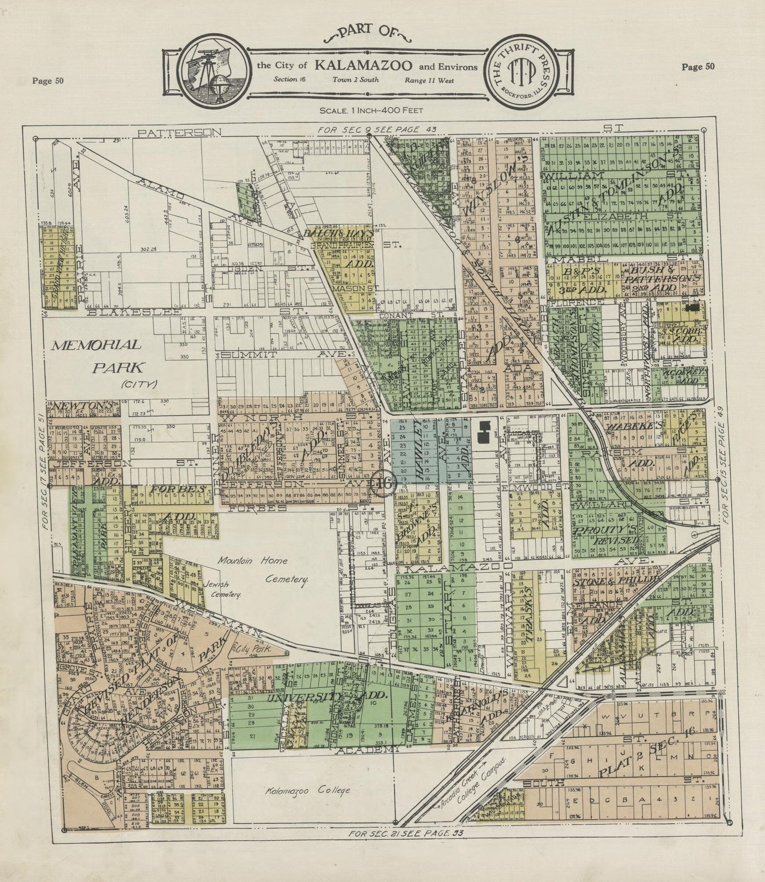 This old map of Part of the City of Kalamazoo from Atlas and Plat Book, Kalamazoo County, Michigan from 1928 was created by Ill.) Thrift Press (Rockford in 1928