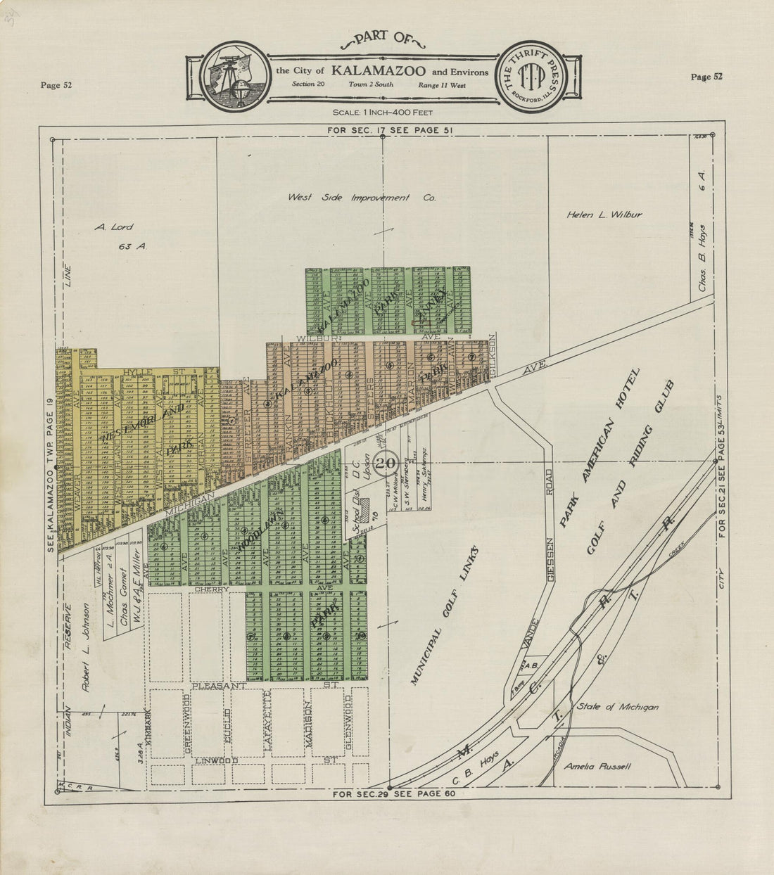 This old map of Part of the City of Kalamazoo from Atlas and Plat Book, Kalamazoo County, Michigan from 1928 was created by Ill.) Thrift Press (Rockford in 1928