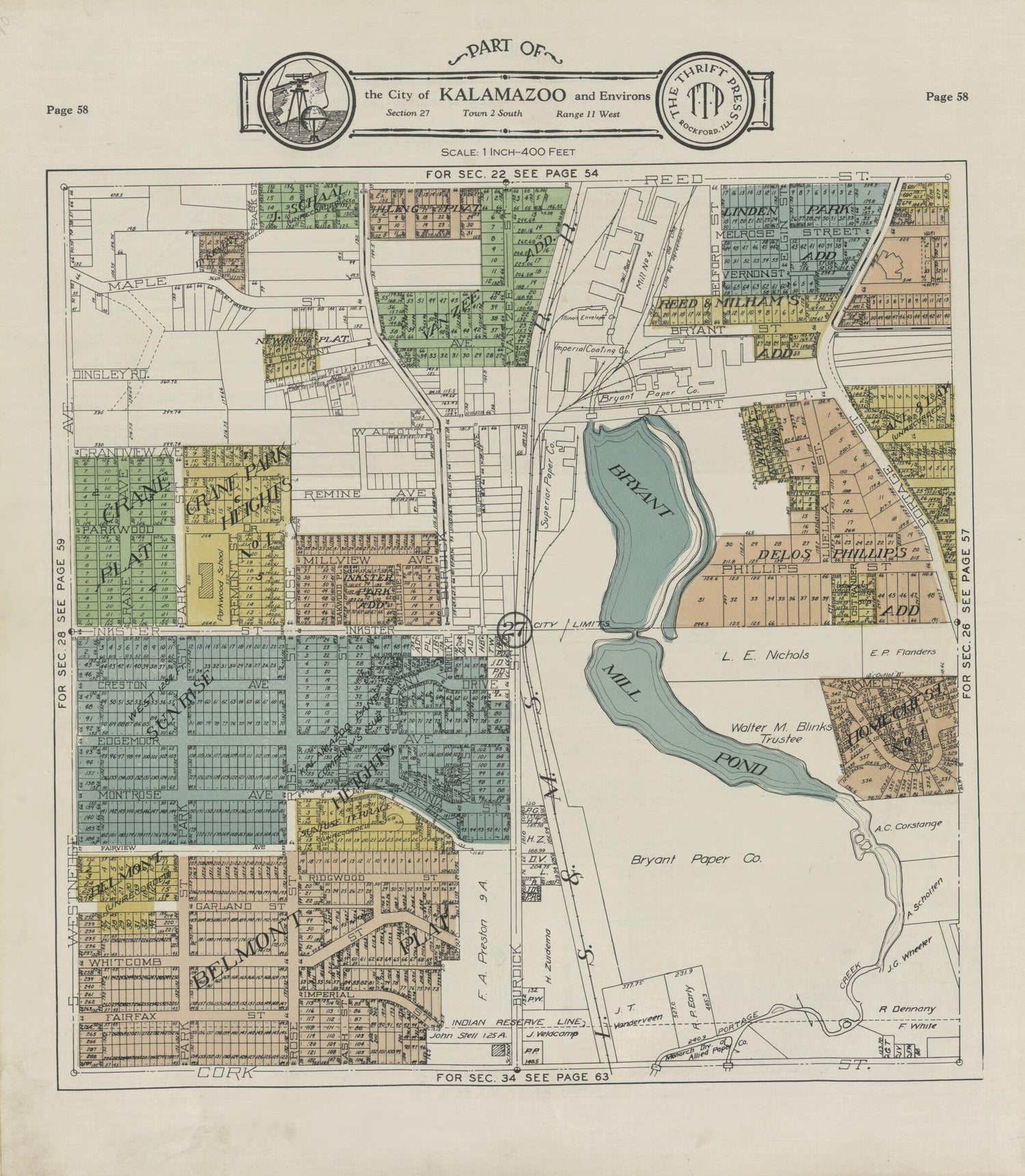 This old map of Part of the City of Kalamazoo from Atlas and Plat Book, Kalamazoo County, Michigan from 1928 was created by Ill.) Thrift Press (Rockford in 1928