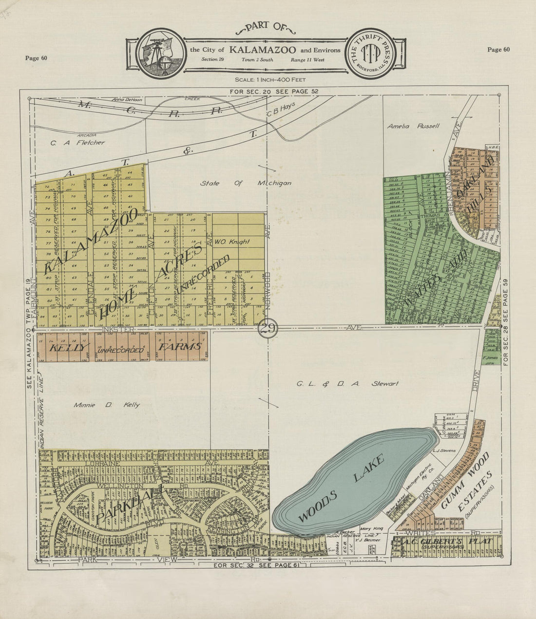 This old map of Part of the City of Kalamazoo from Atlas and Plat Book, Kalamazoo County, Michigan from 1928 was created by Ill.) Thrift Press (Rockford in 1928