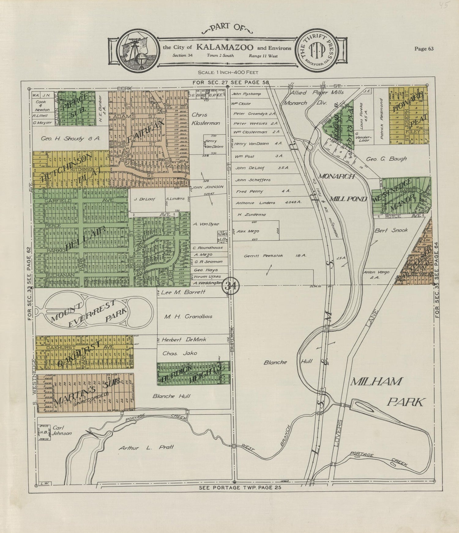 This old map of Part of the City of Kalamazoo from Atlas and Plat Book, Kalamazoo County, Michigan from 1928 was created by Ill.) Thrift Press (Rockford in 1928