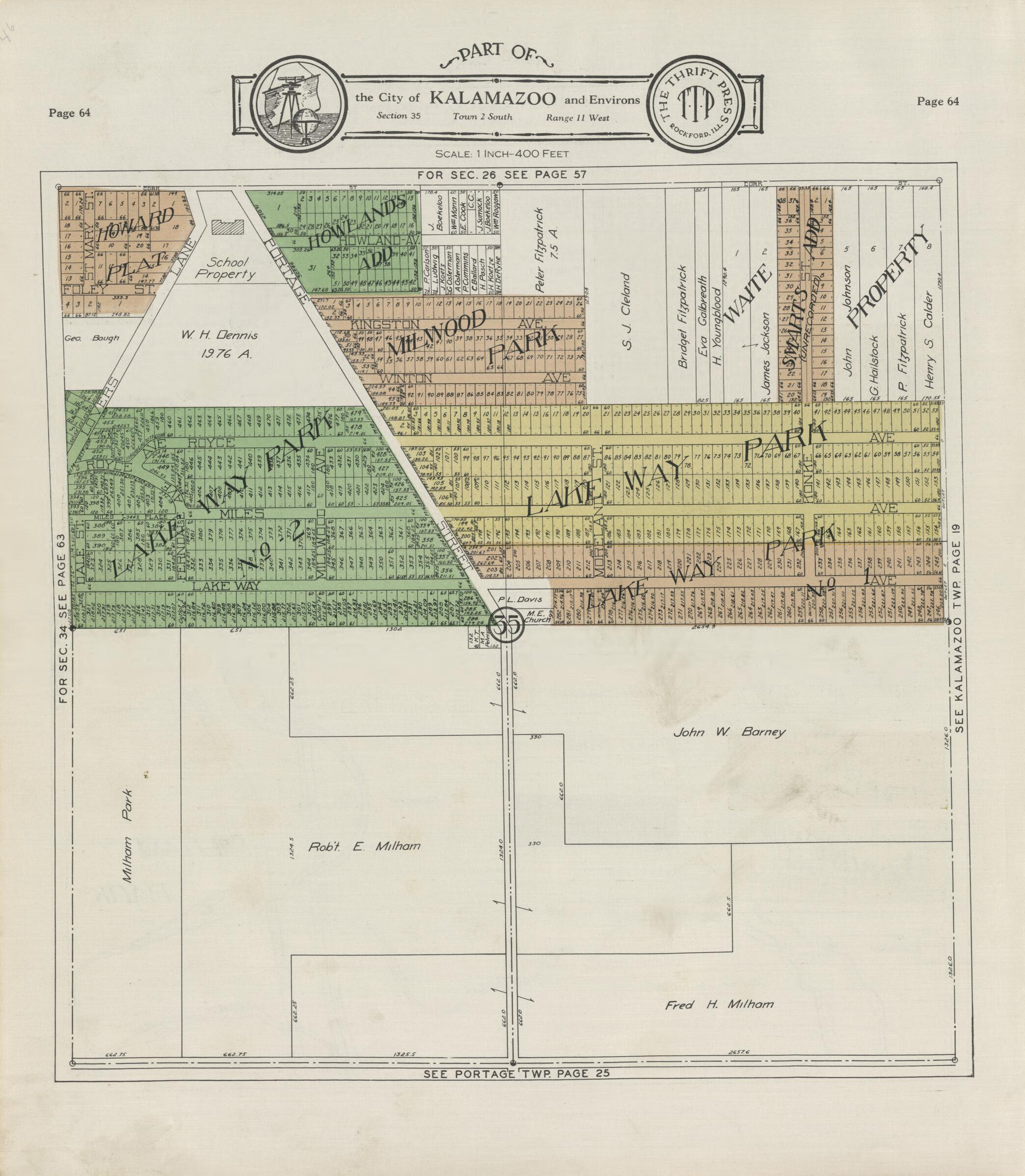 This old map of Part of the City of Kalamazoo from Atlas and Plat Book, Kalamazoo County, Michigan from 1928 was created by Ill.) Thrift Press (Rockford in 1928