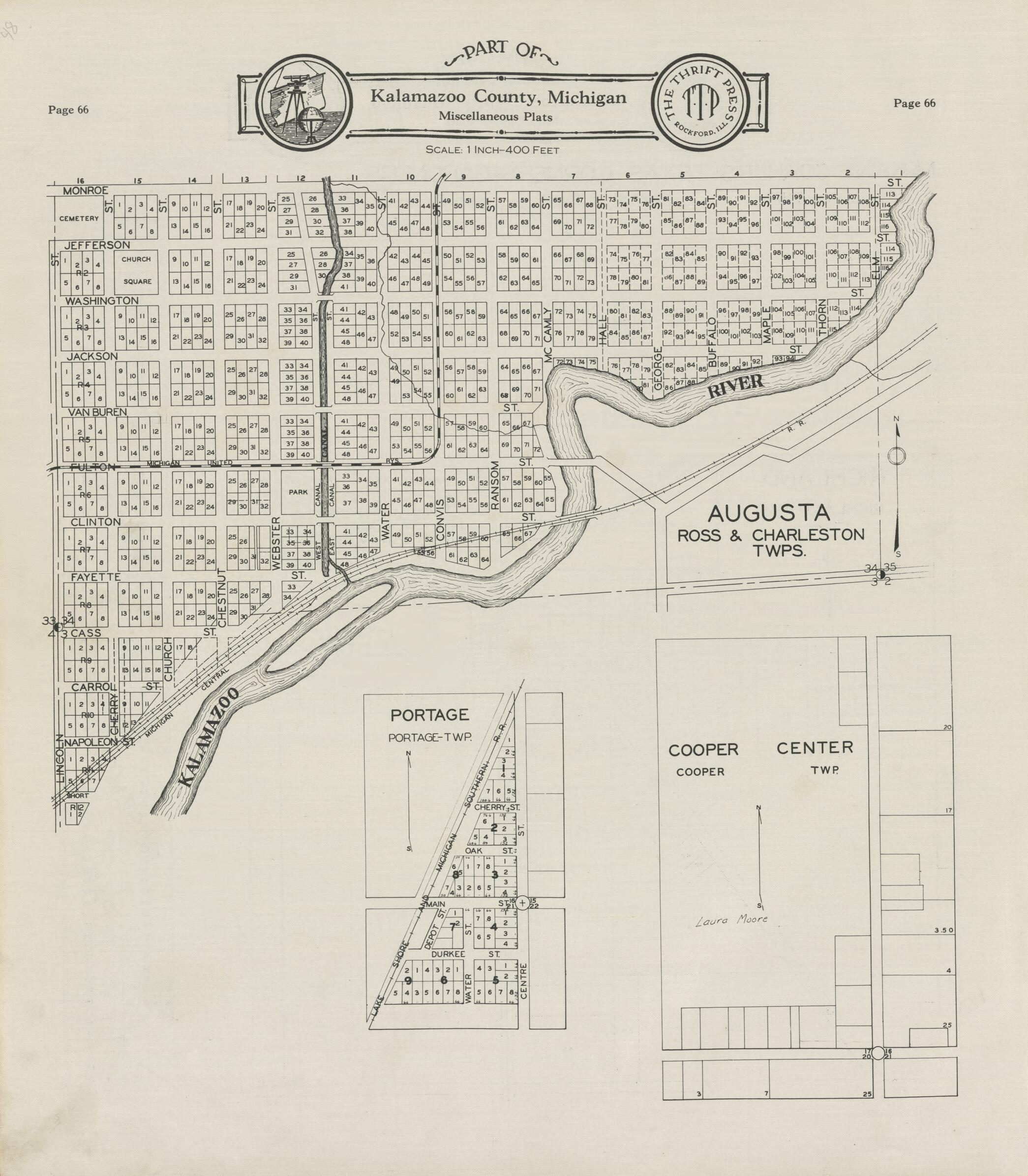 This old map of Part of Kalamazoo County; Augusta, Cooper Center, Portage from Atlas and Plat Book, Kalamazoo County, Michigan from 1928 was created by Ill.) Thrift Press (Rockford in 1928