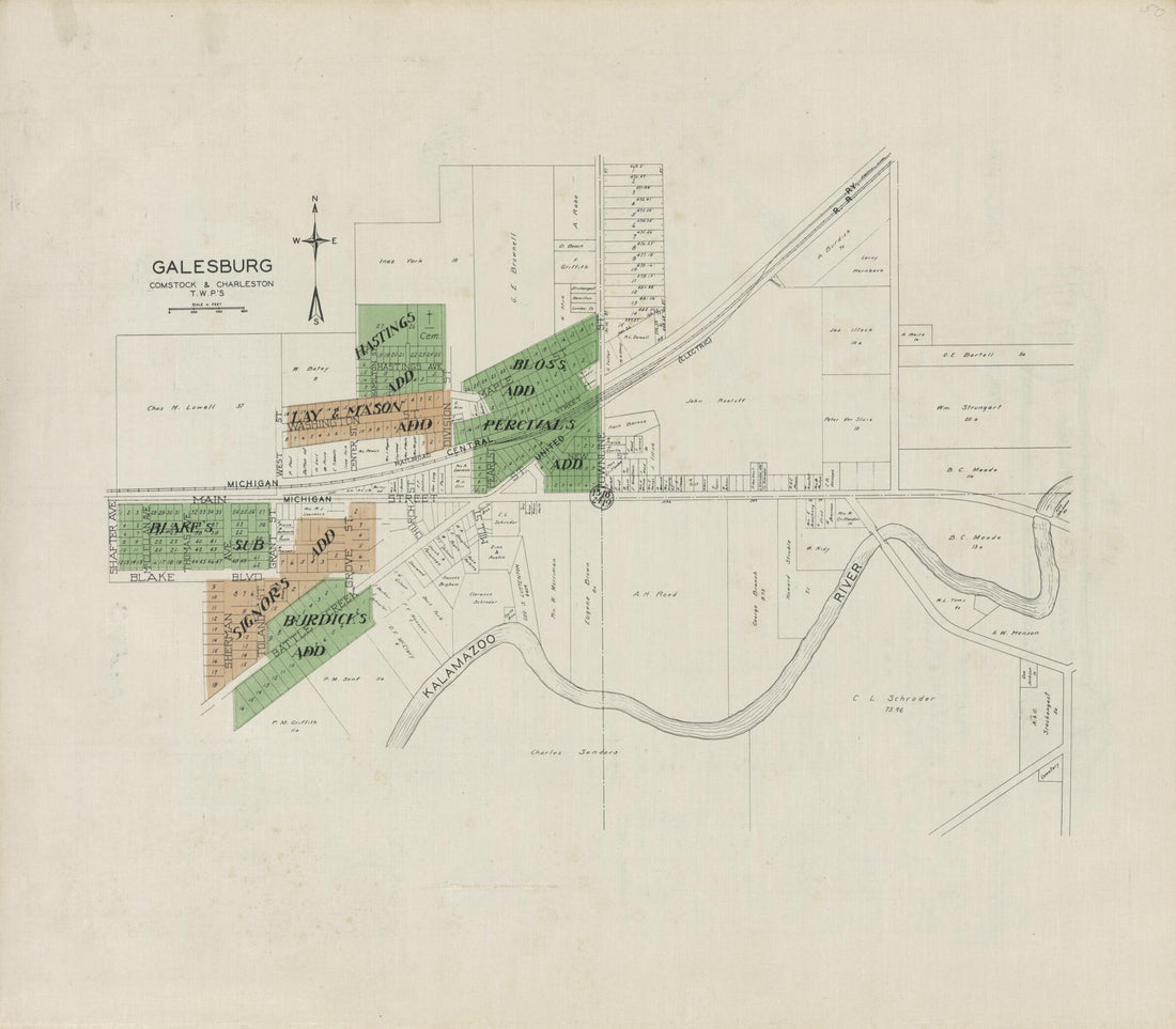 This old map of Galesburg, Comstock and Charleston Townships from Atlas and Plat Book, Kalamazoo County, Michigan from 1928 was created by Ill.) Thrift Press (Rockford in 1928