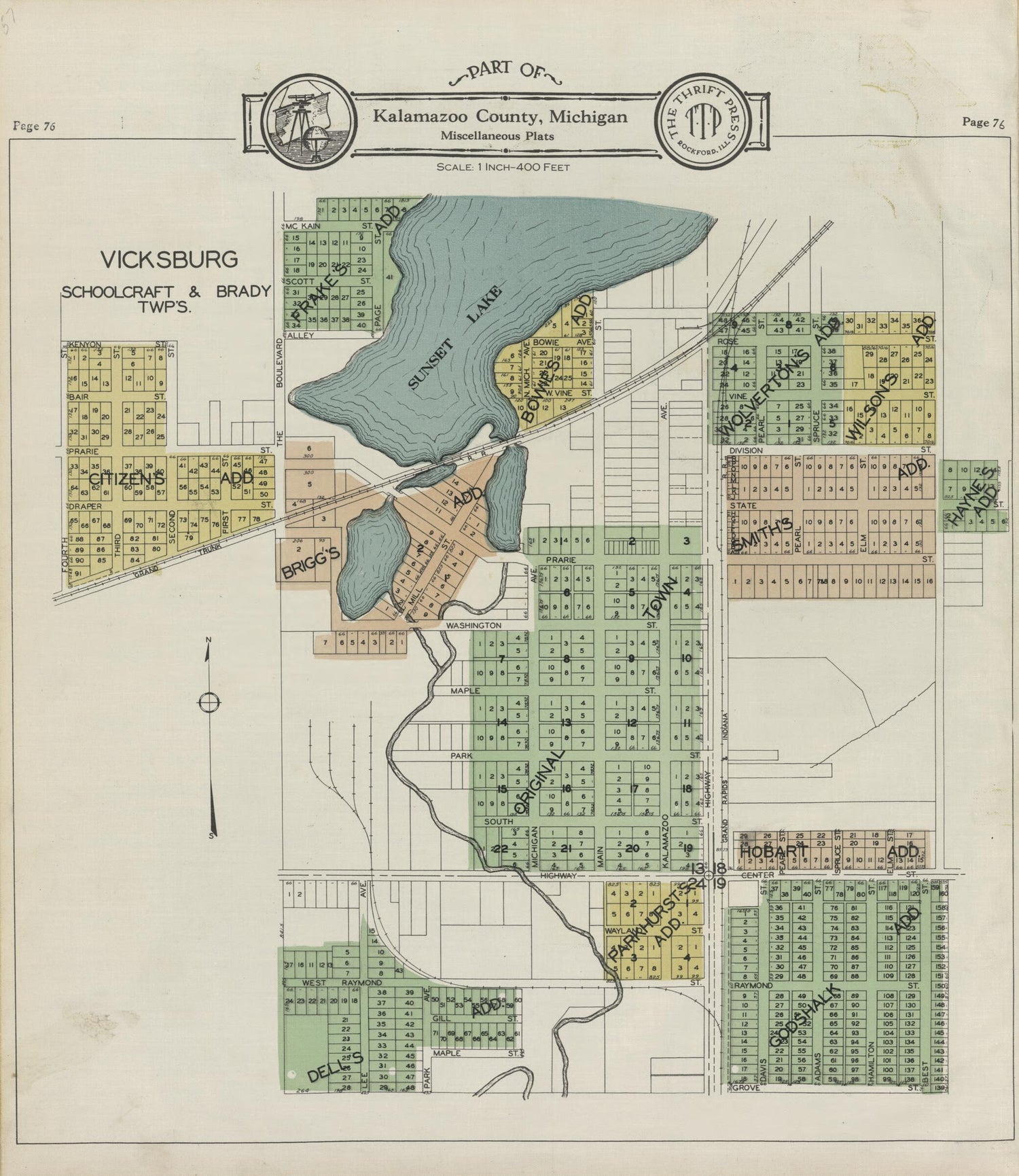 This old map of Part of Kalamazoo County; Vicksburg from Atlas and Plat Book, Kalamazoo County, Michigan from 1928 was created by Ill.) Thrift Press (Rockford in 1928