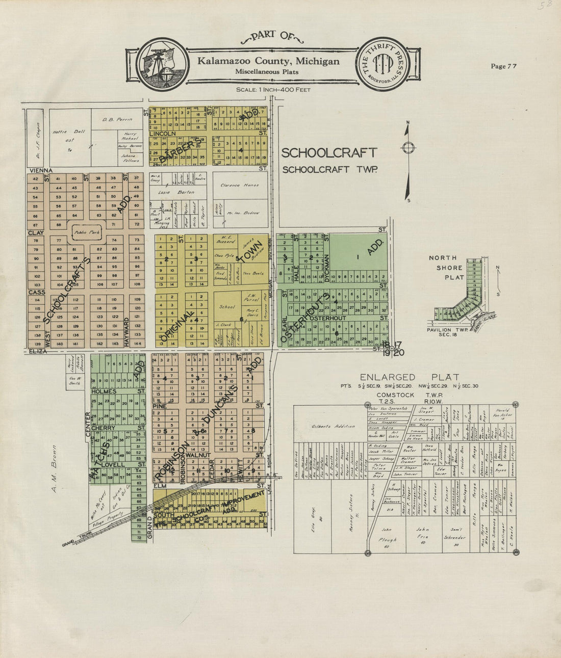 This old map of Part of Kalamazoo County; Schoolcraft Township from Atlas and Plat Book, Kalamazoo County, Michigan from 1928 was created by Ill.) Thrift Press (Rockford in 1928