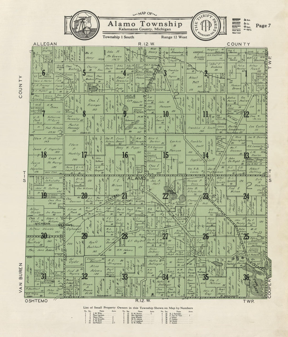 This old map of Map of Alamo Township from Atlas and Plat Book, Kalamazoo County, Michigan from 1928 was created by Ill.) Thrift Press (Rockford in 1928