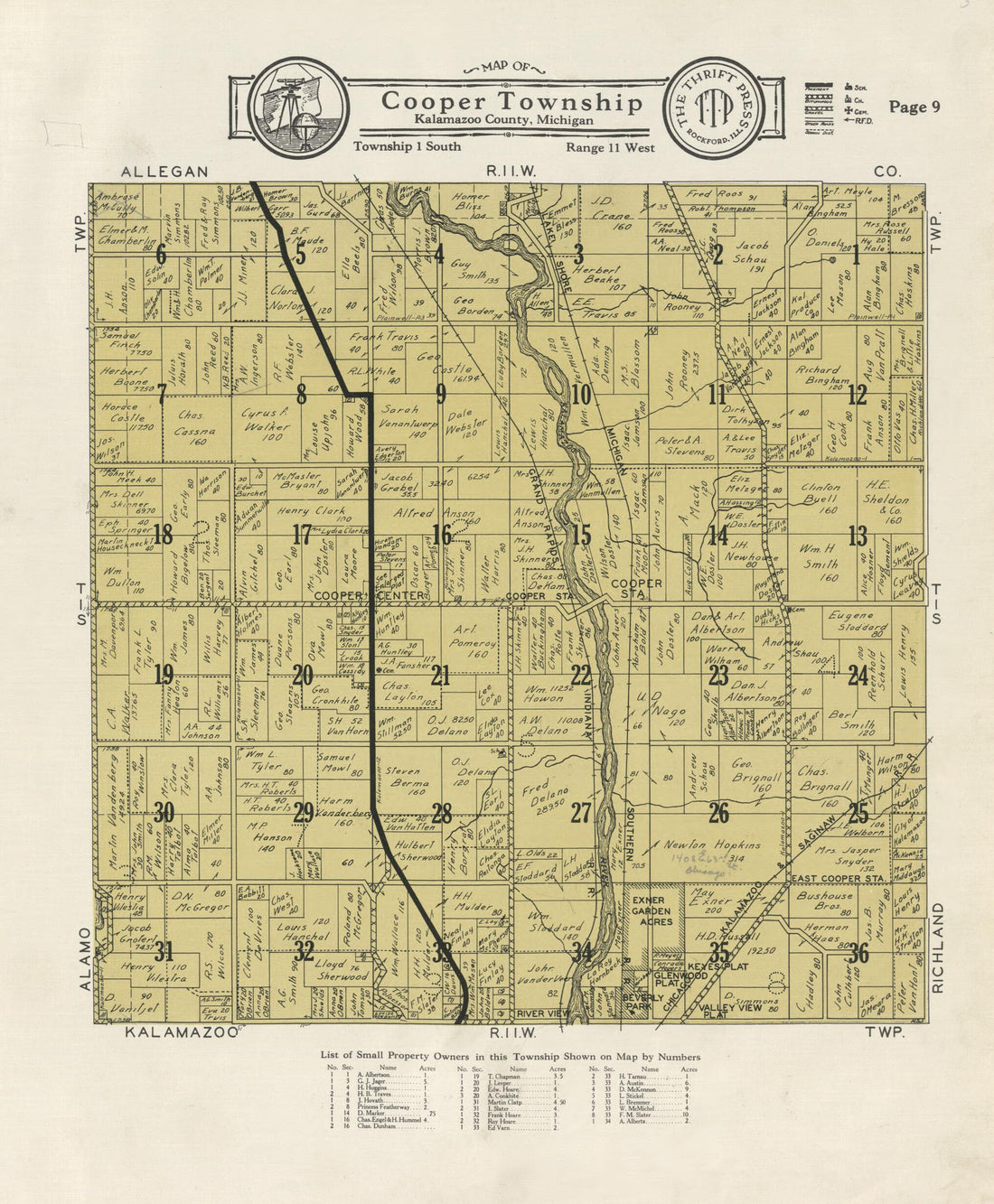 This old map of Map of Cooper Township from Atlas and Plat Book, Kalamazoo County, Michigan from 1928 was created by Ill.) Thrift Press (Rockford in 1928