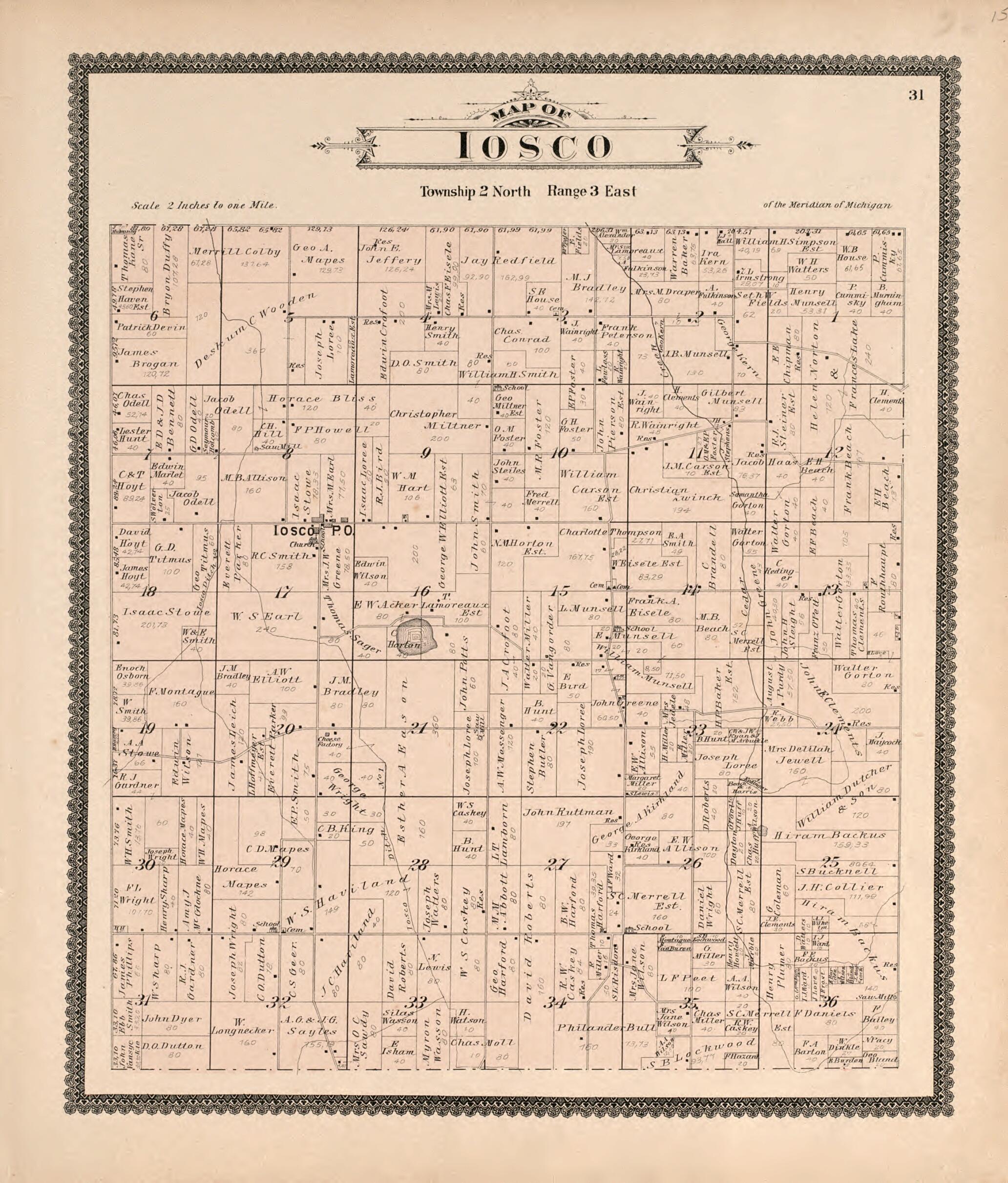 This old map of Iosco from Standard Atlas of Livingston County, Michigan from 1895 was created by  Geo. A. Ogle &amp; Co in 1895