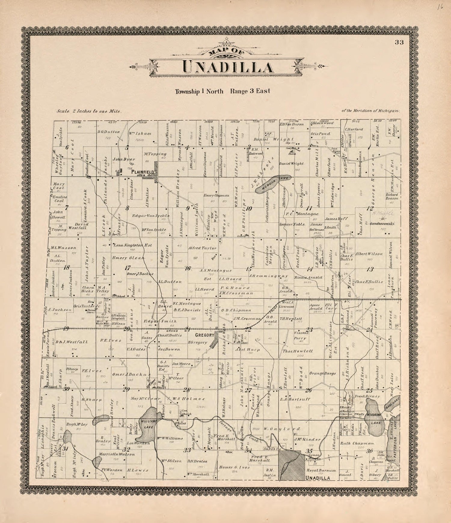 This old map of Unadilla from Standard Atlas of Livingston County, Michigan from 1895 was created by  Geo. A. Ogle &amp; Co in 1895